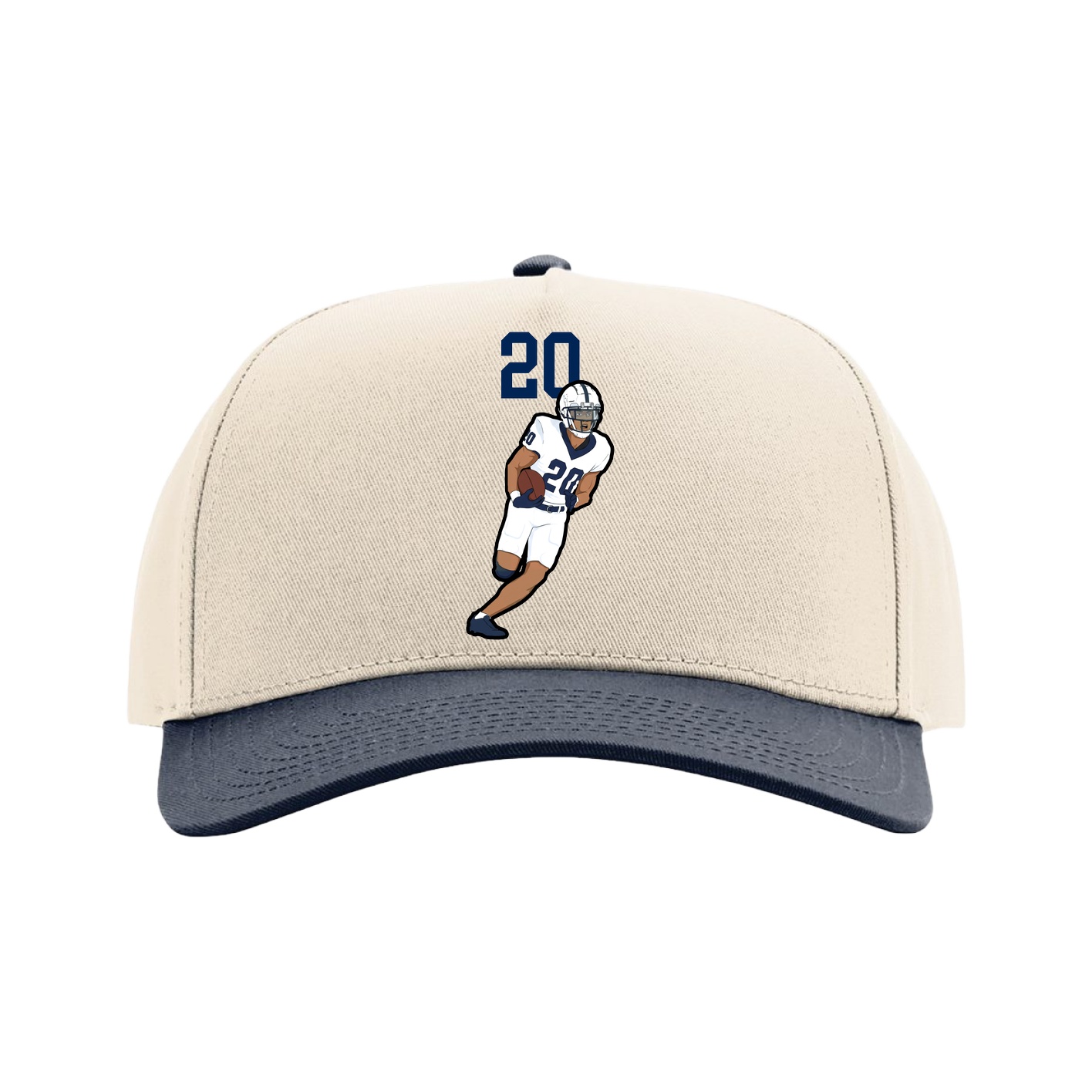 Full Fabric Five-Panel Champ Cap — Number Top in Cream/Navy