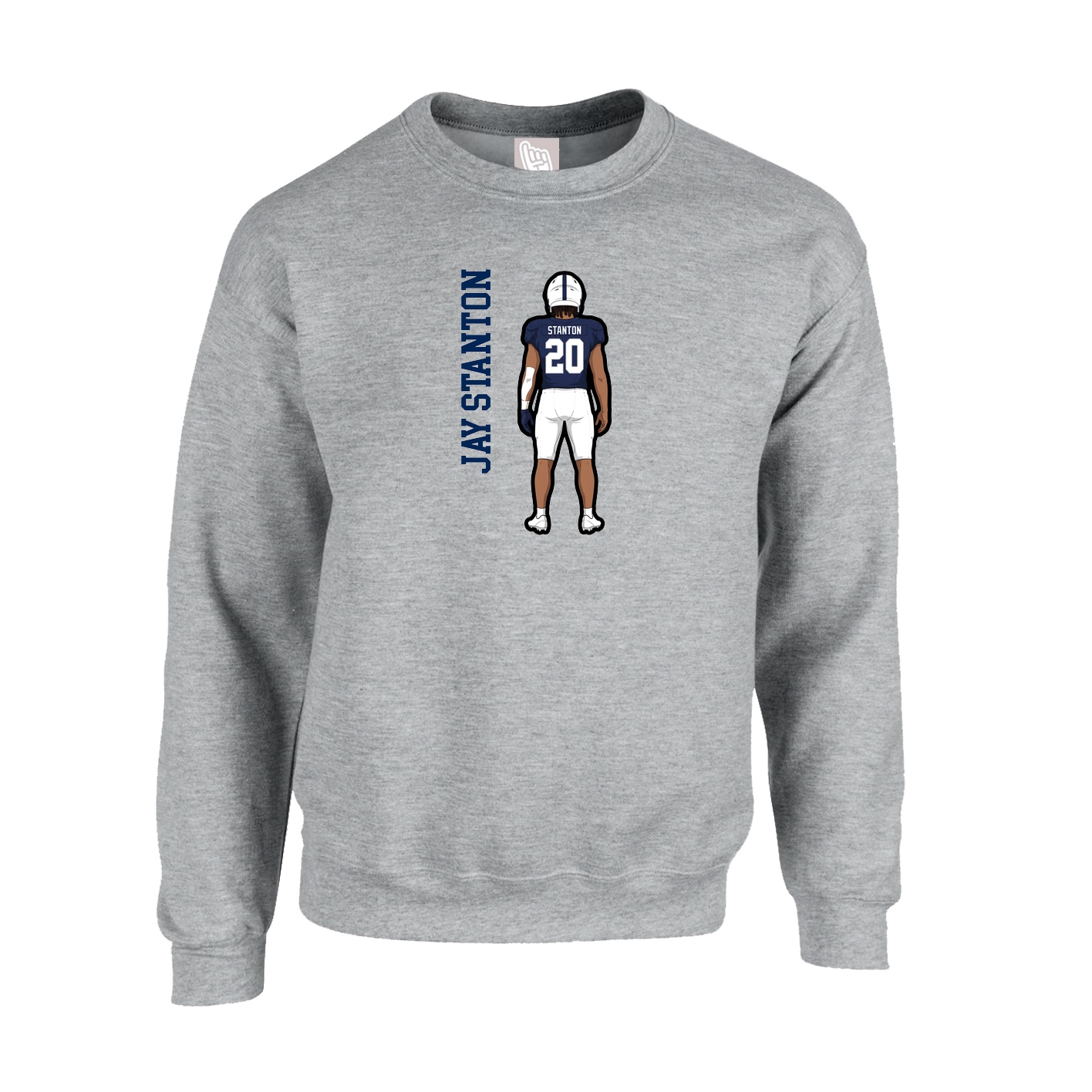 Fleece Crew — Name Vertical in Grey