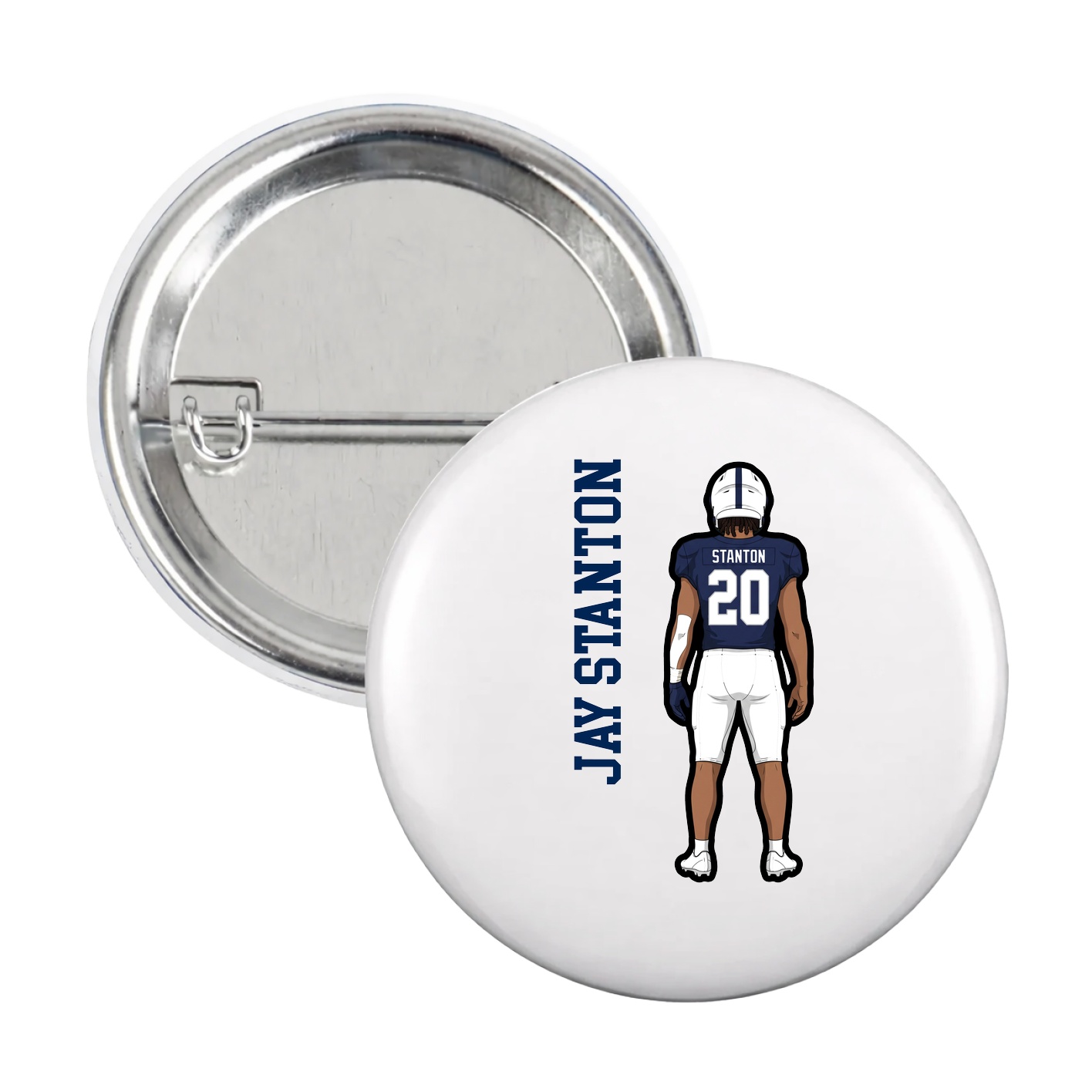 Game Day Button — Name Vertical in White