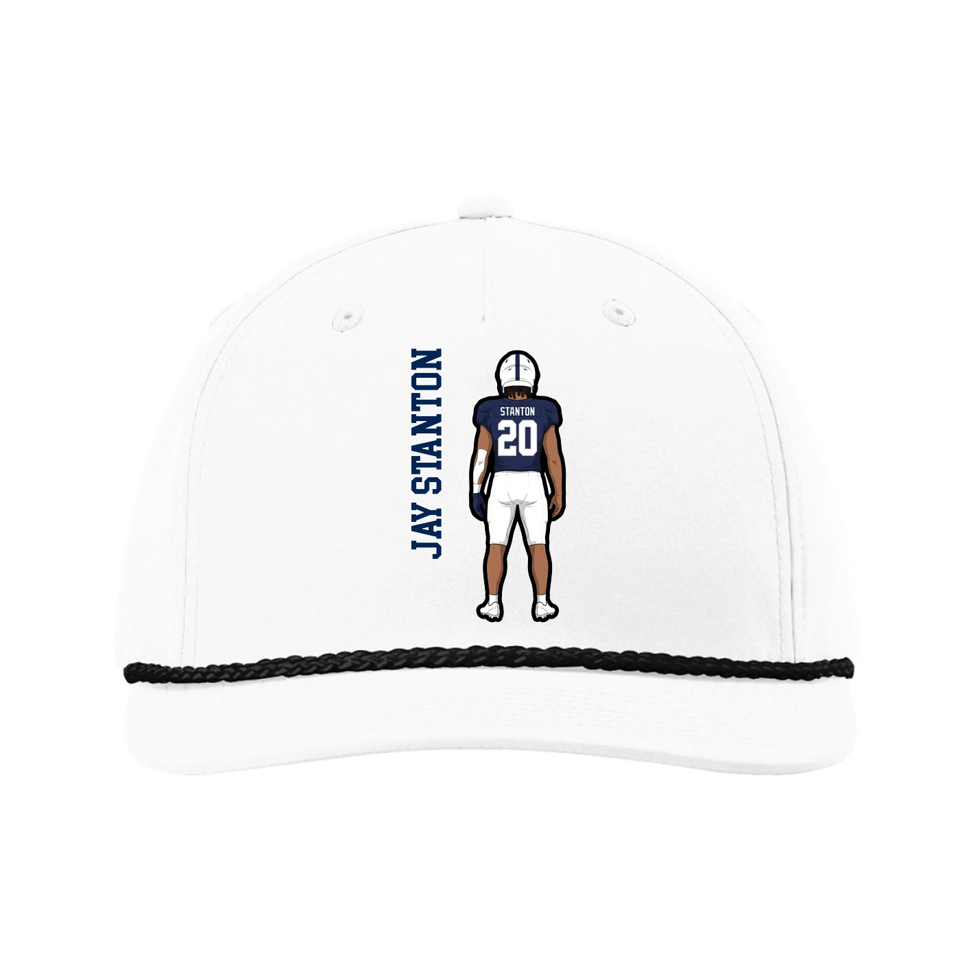 Five-Panel Classic Rope Cap — Name Vertical in White