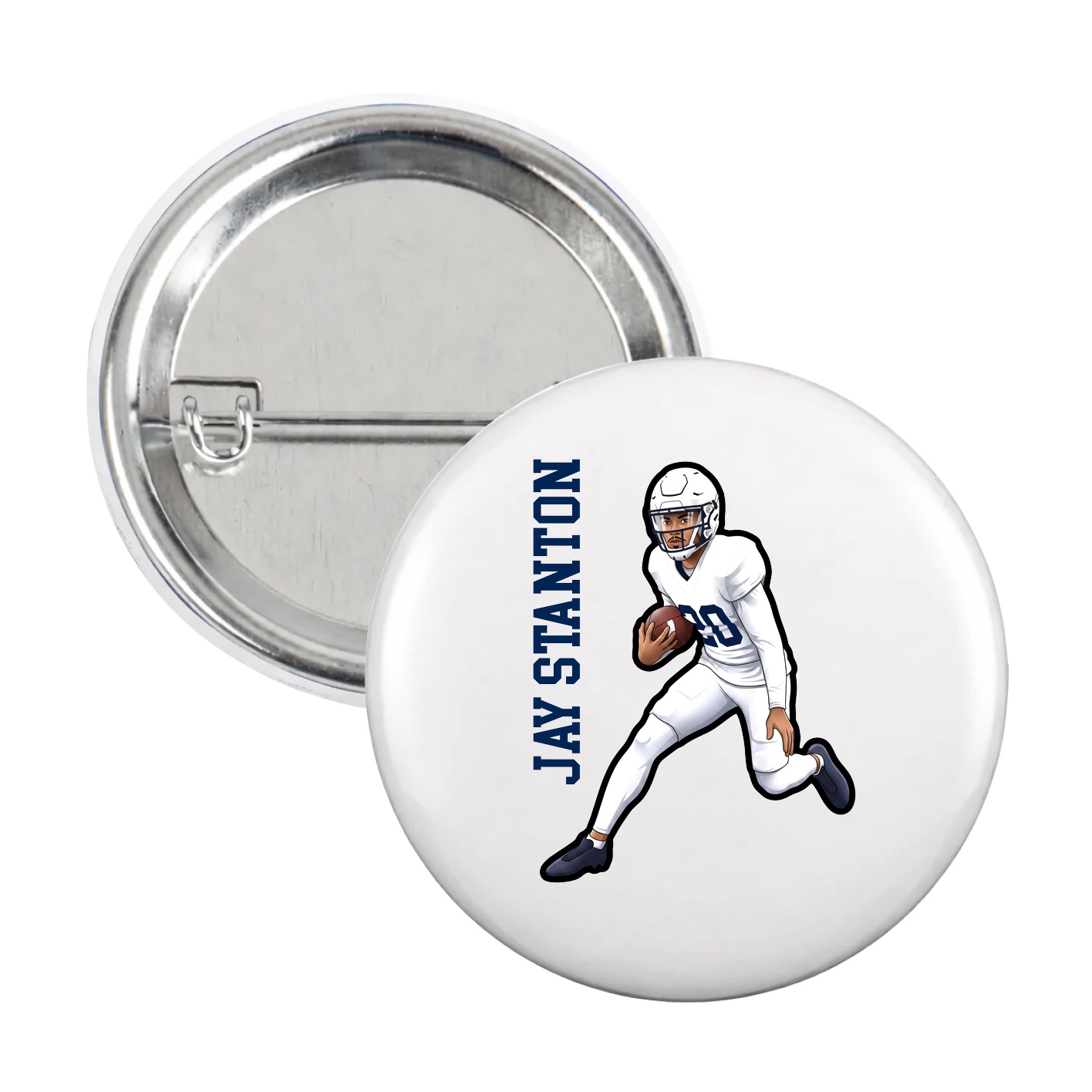 Game Day Button — Name Vertical in White