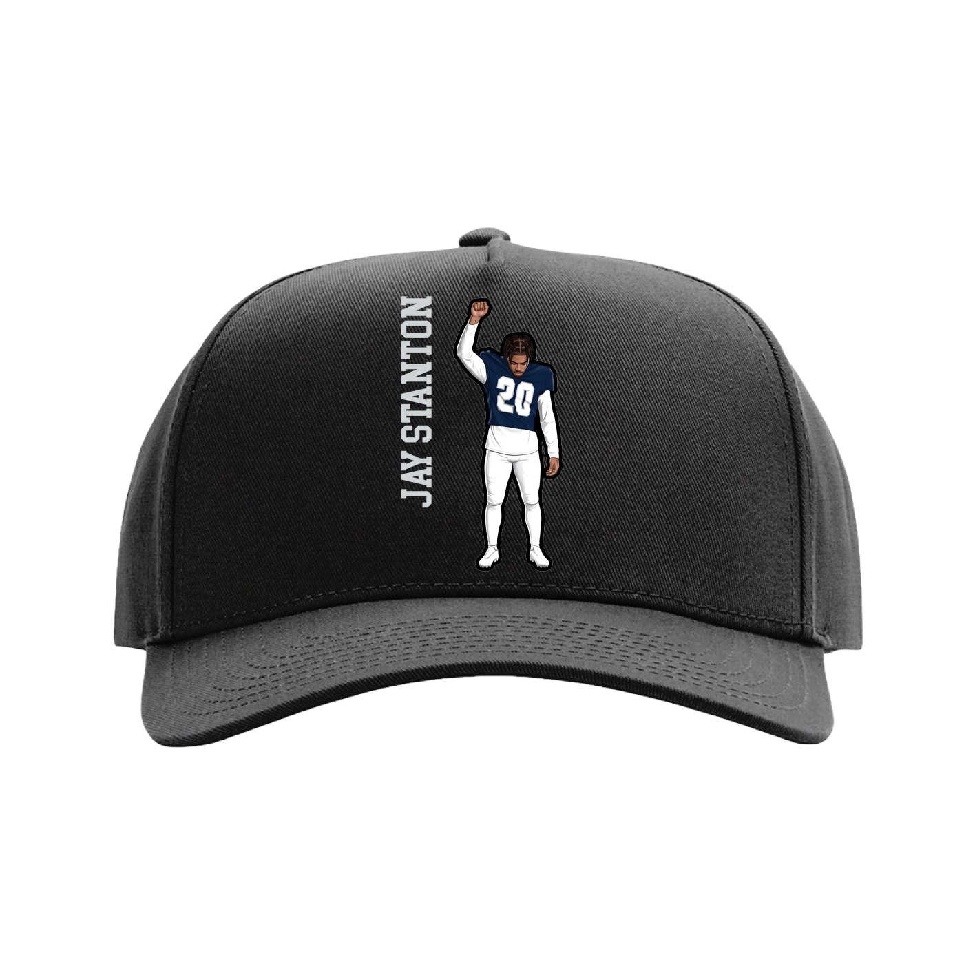 Full Fabric Five-Panel Champ Cap — Name Vertical in Black