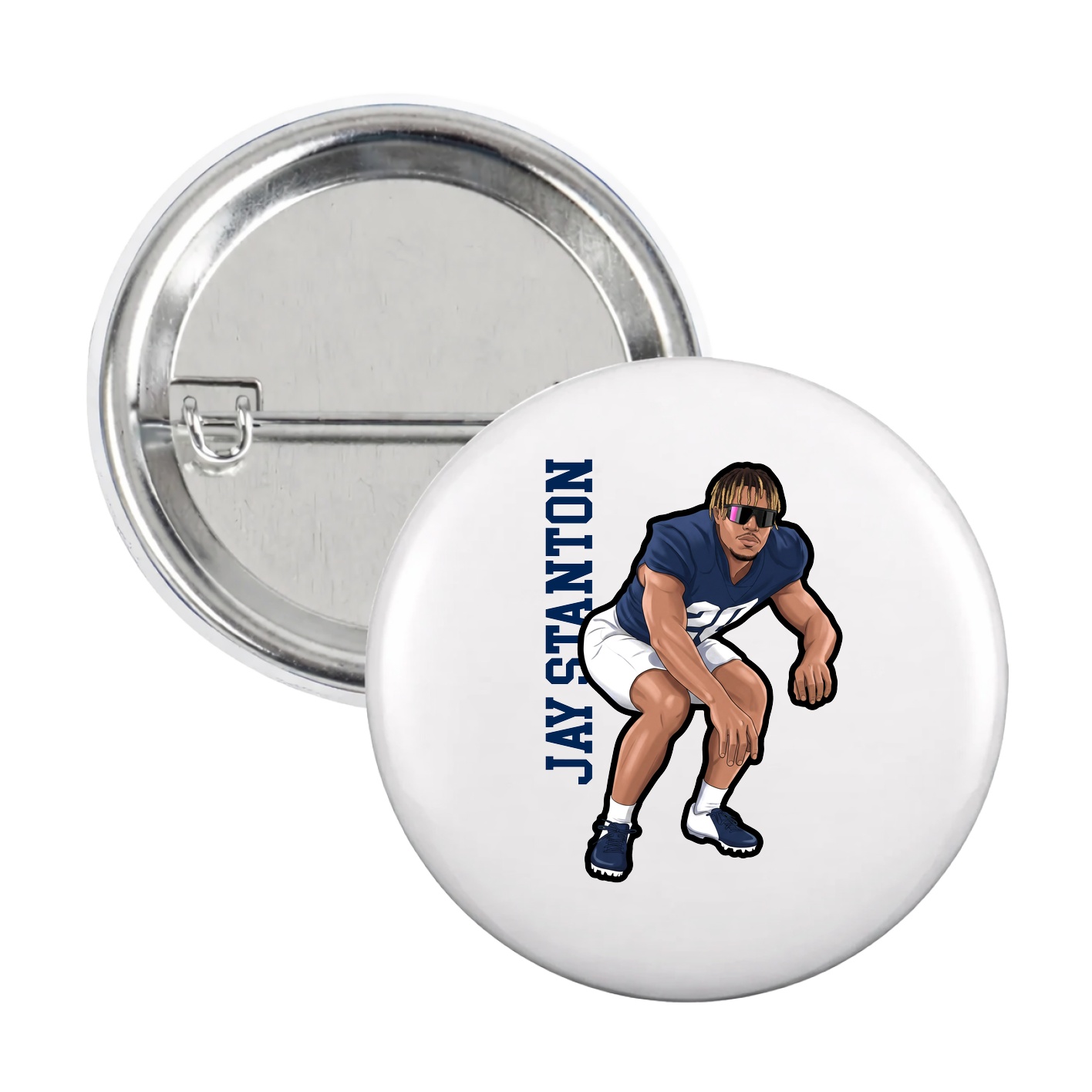 Game Day Button — Name Vertical in White