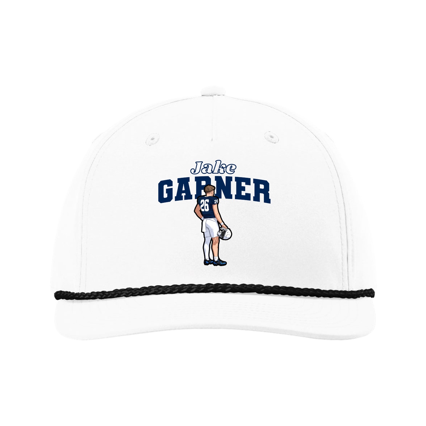 Five-Panel Classic Rope Cap — Name Arch in White