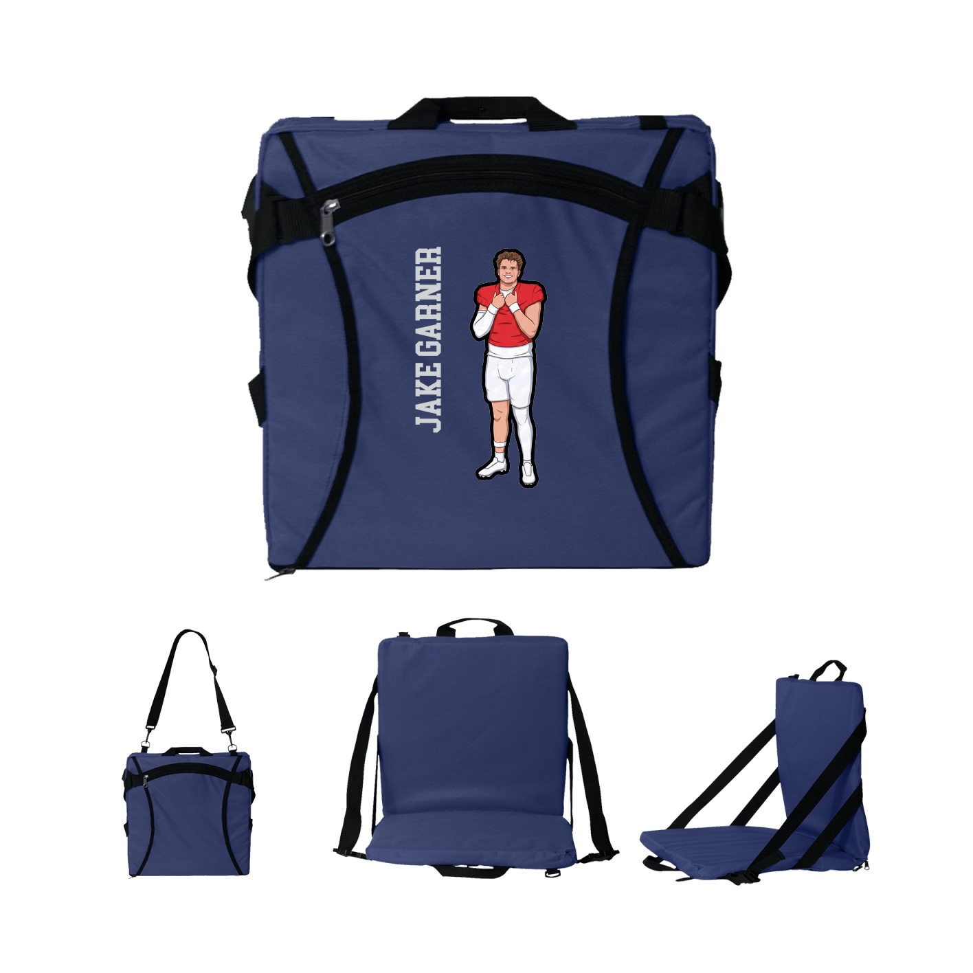 Folding Stadium Seat — Name Vertical in Navy