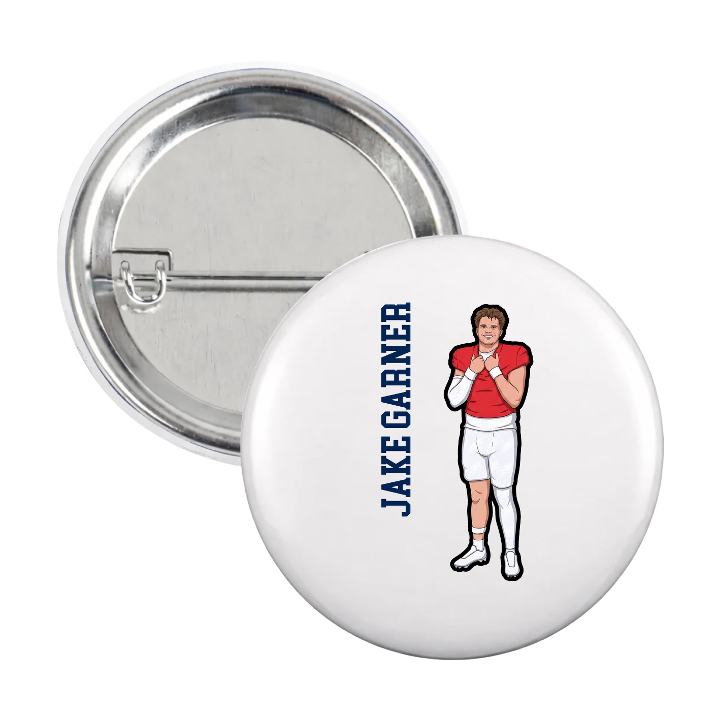 Game Day Button — Name Vertical in White