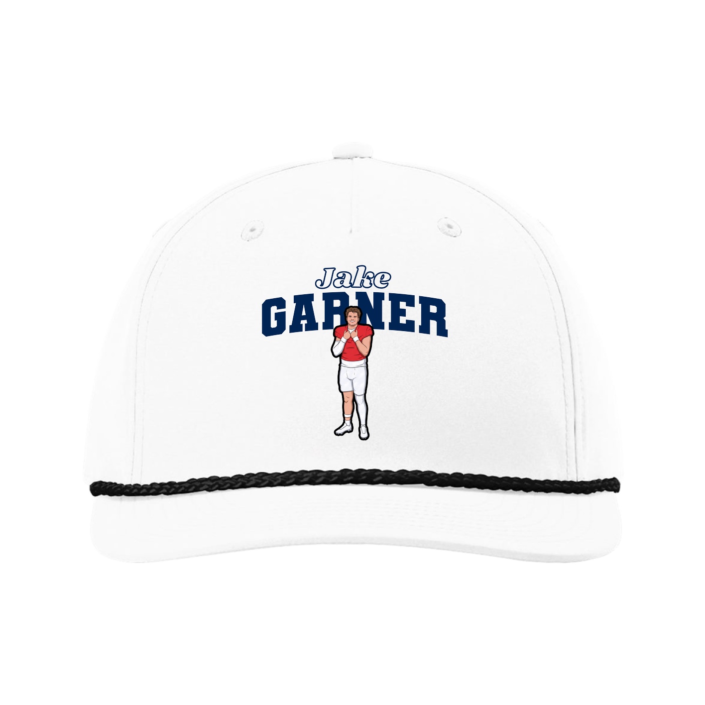 Five-Panel Classic Rope Cap — Name Arch in White