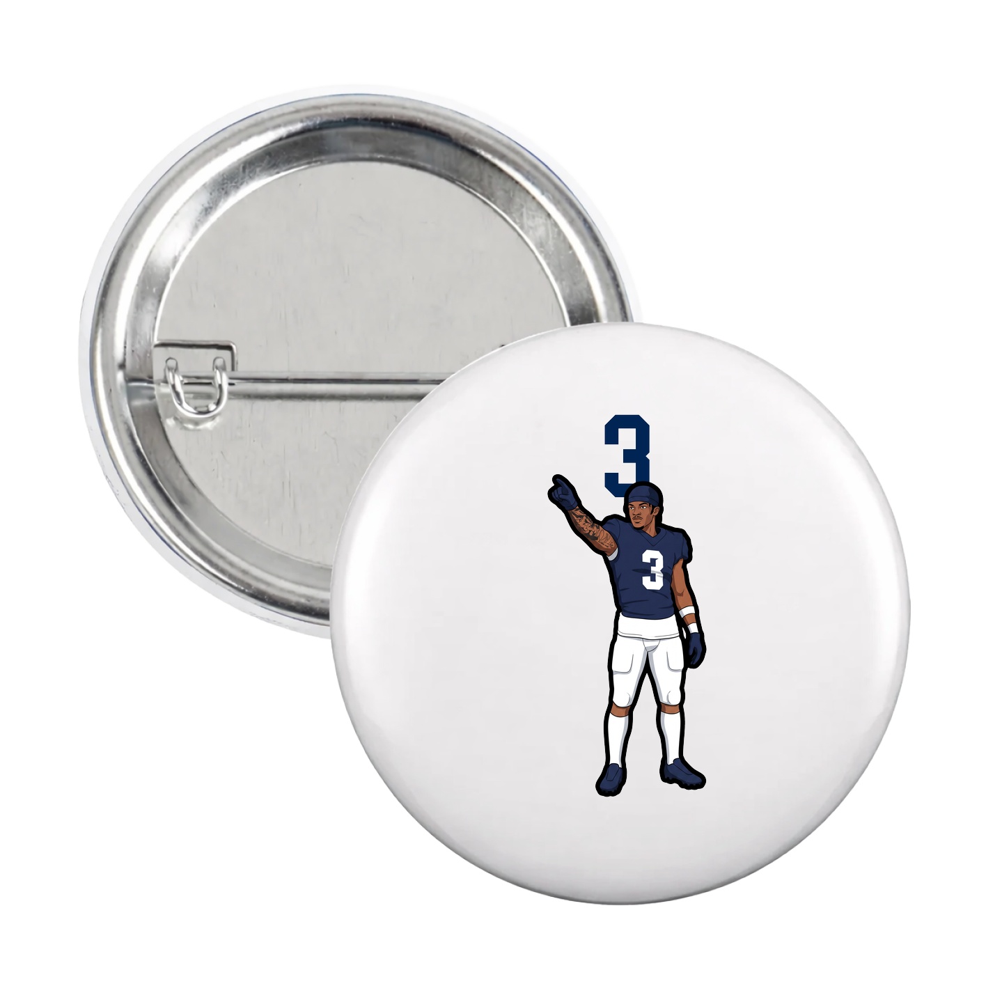 Game Day Button — Number Top in White