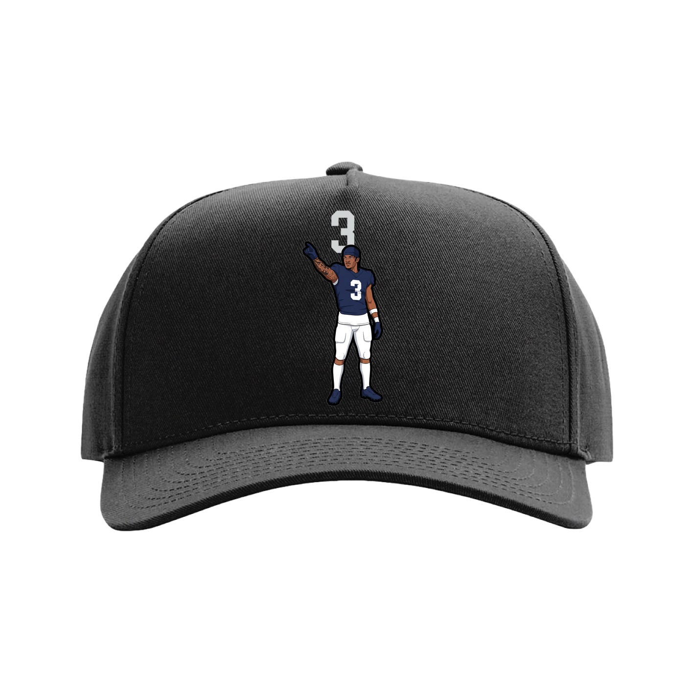 Full Fabric Five-Panel Champ Cap — Number Top in Black