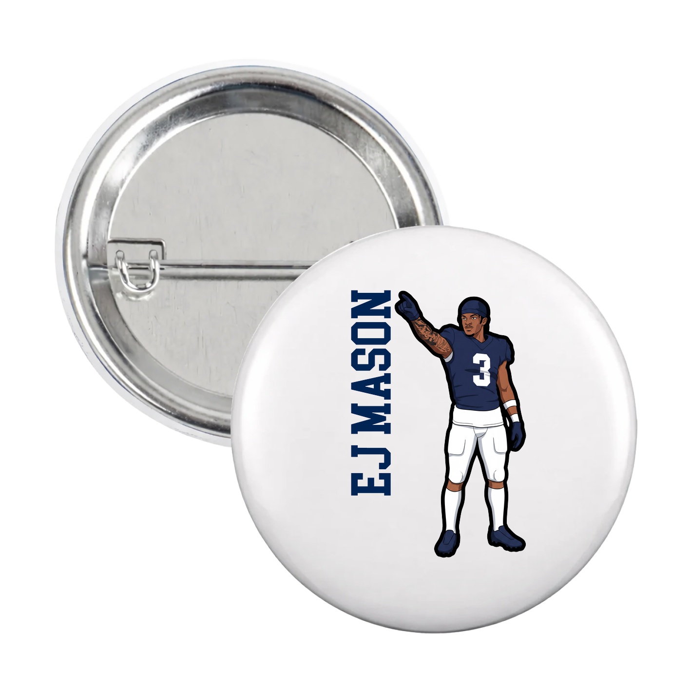 Game Day Button — Name Vertical in White