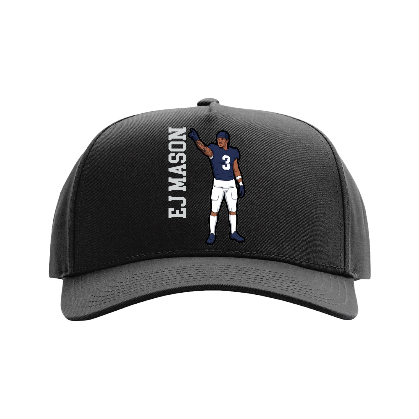 Full Fabric Five-Panel Champ Cap — Name Vertical in Black