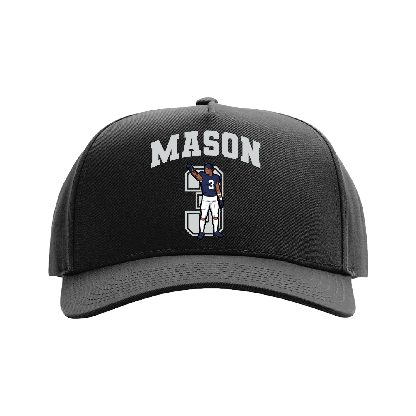 Full Fabric Five-Panel Champ Cap — Number in Black