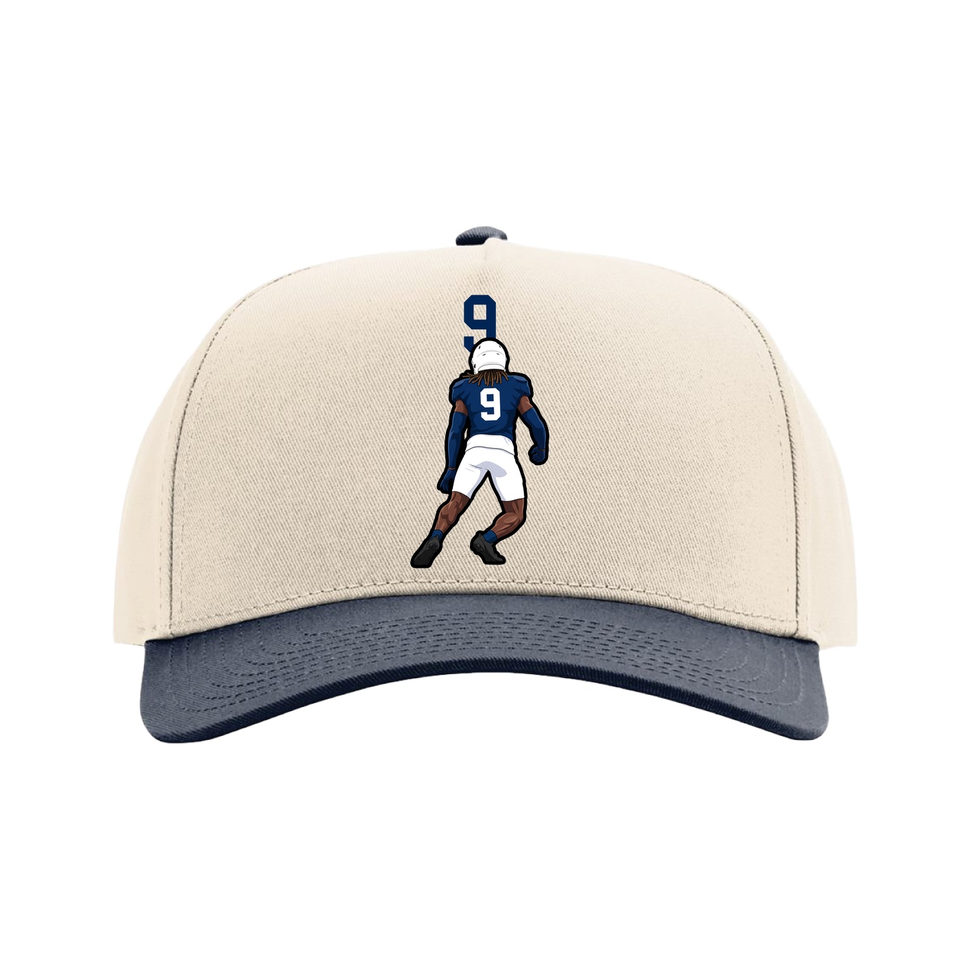Full Fabric Five-Panel Champ Cap — Number Top in Cream/Navy