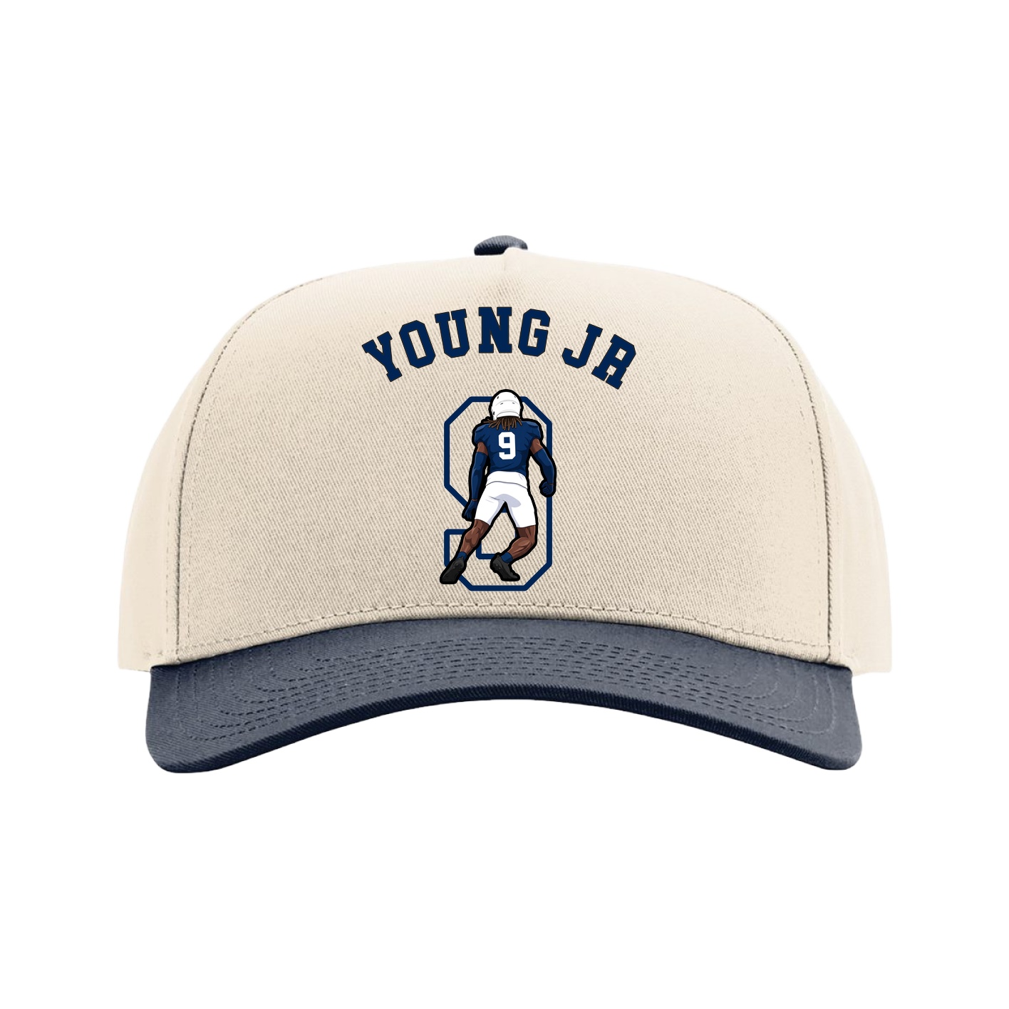 Full Fabric Five-Panel Champ Cap — Shirsey Arch in Cream/Navy