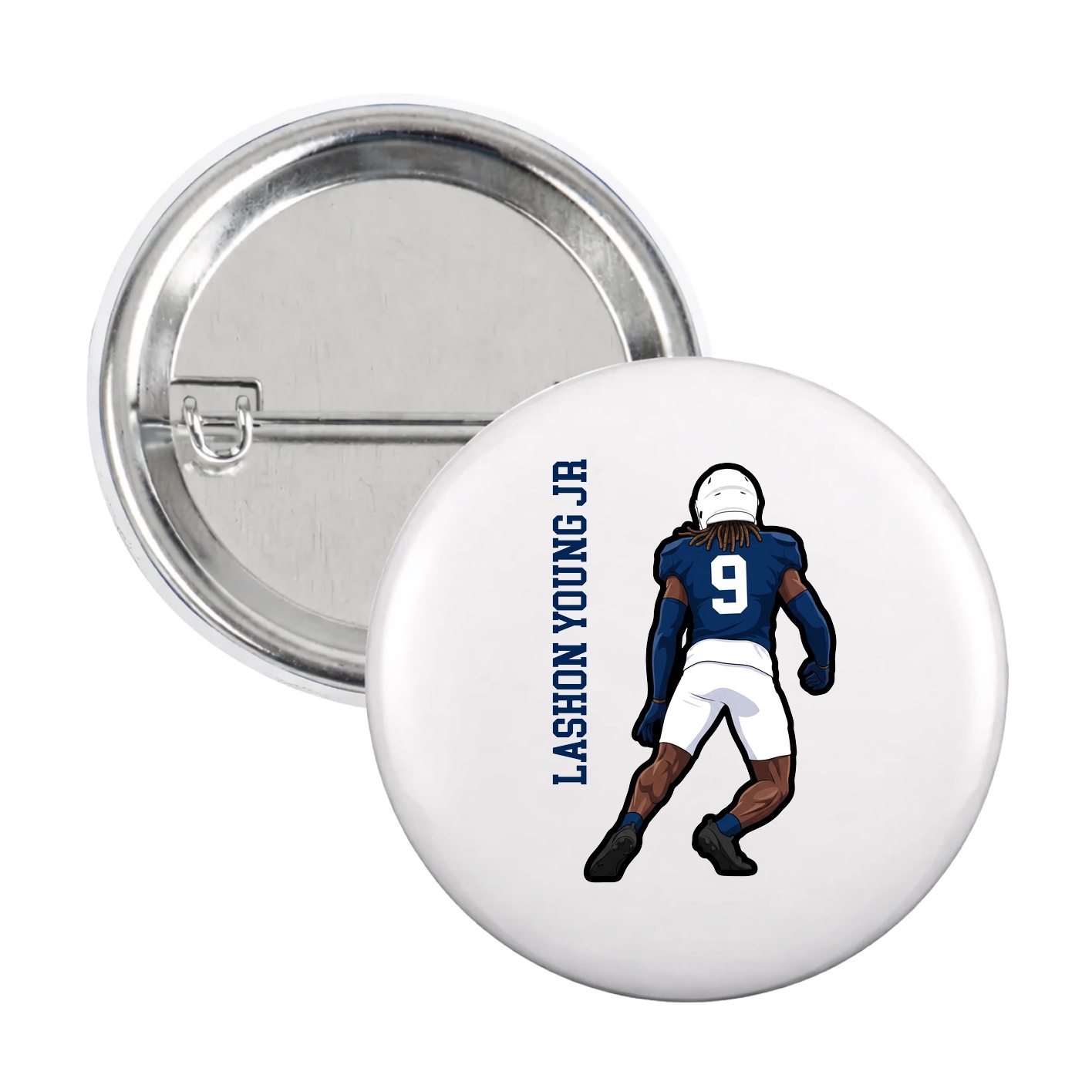 Game Day Button — Name Vertical in White