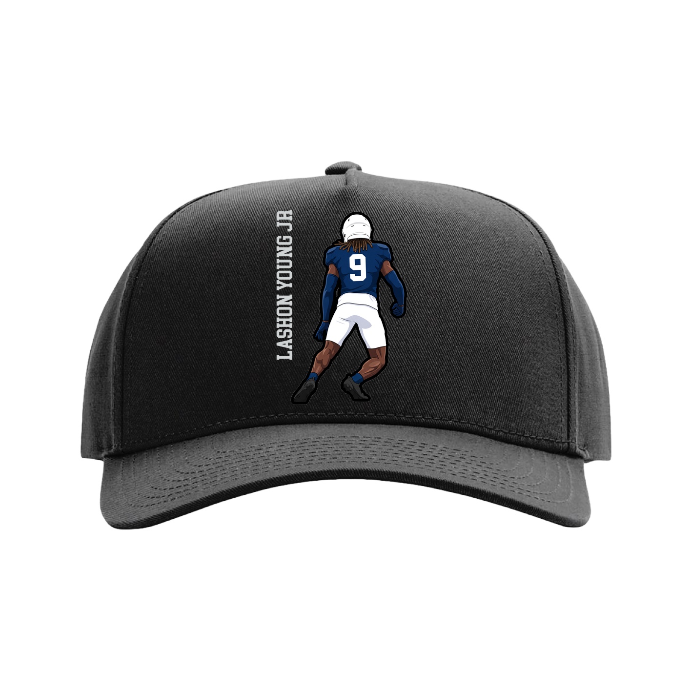 Full Fabric Five-Panel Champ Cap — Name Vertical in Black