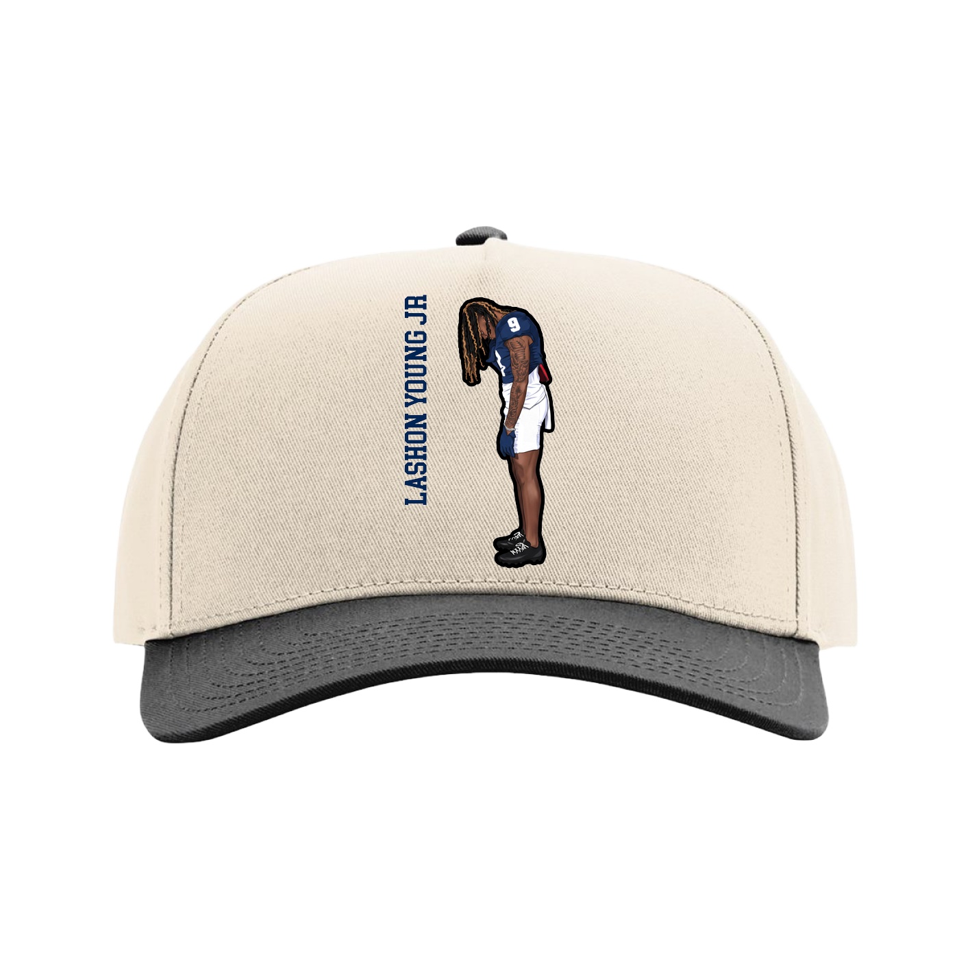 Full Fabric Five-Panel Champ Cap — Name Vertical in Cream/Black
