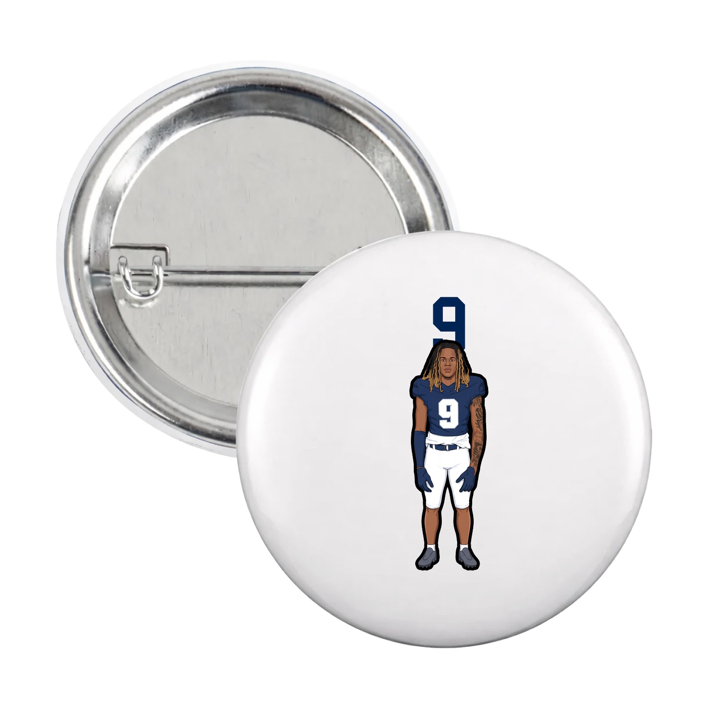 Game Day Button — Number Top in White
