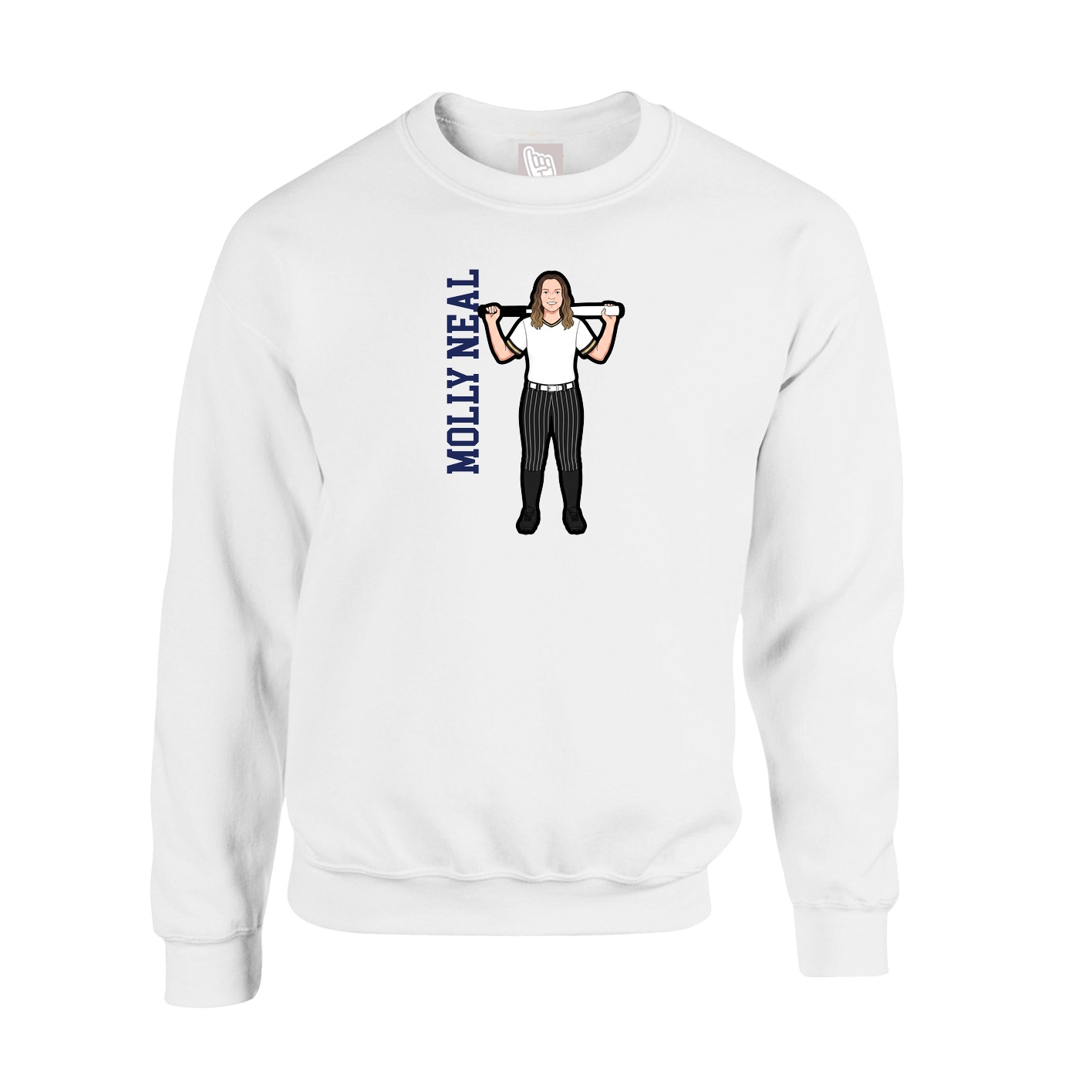 Fleece Crew — Name Vertical in White