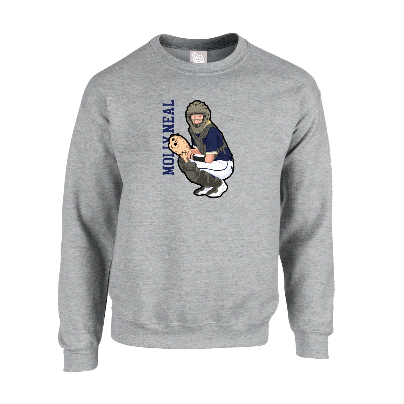 Fleece Crew — Name Vertical in Grey