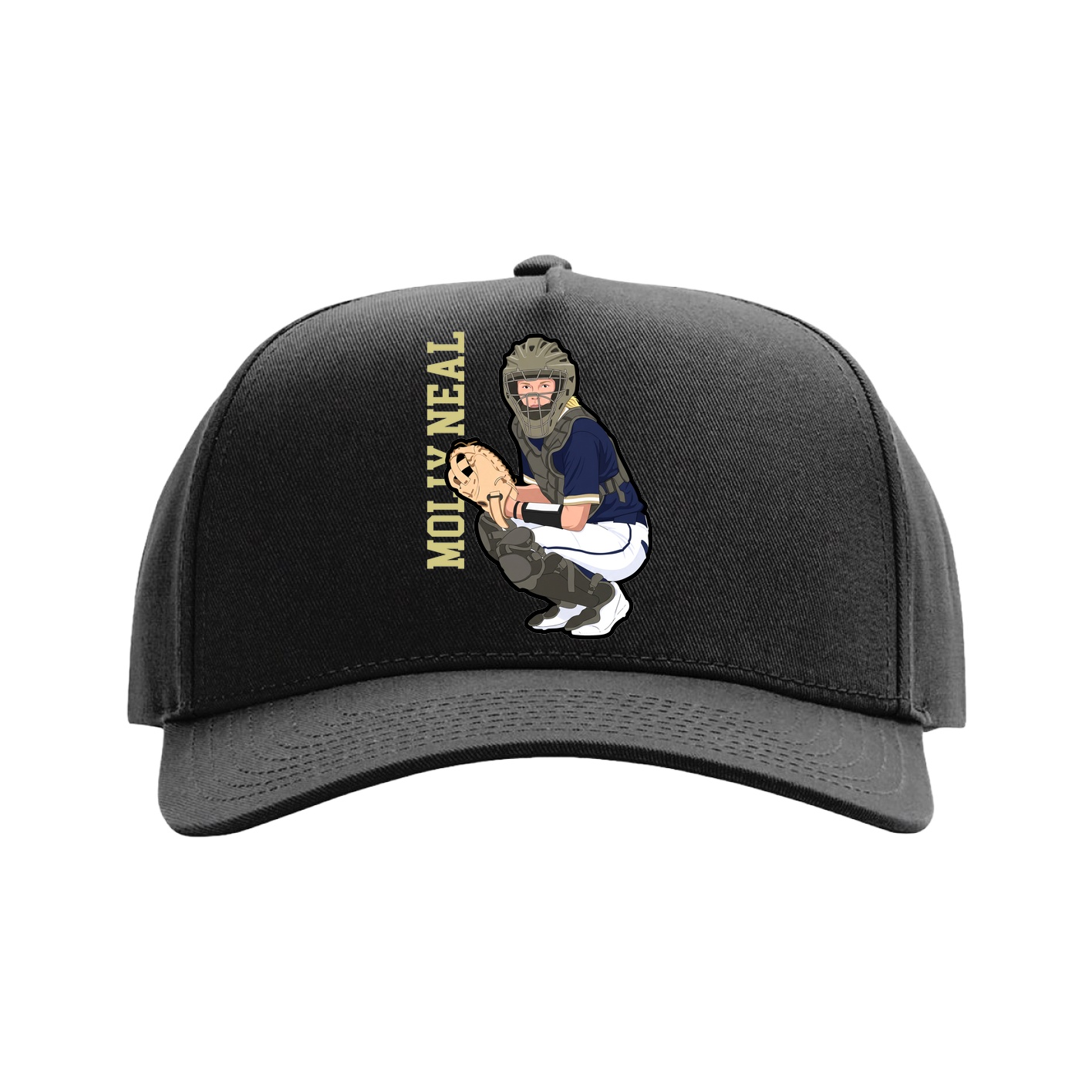 Full Fabric Five-Panel Champ Cap — Name Vertical in Black