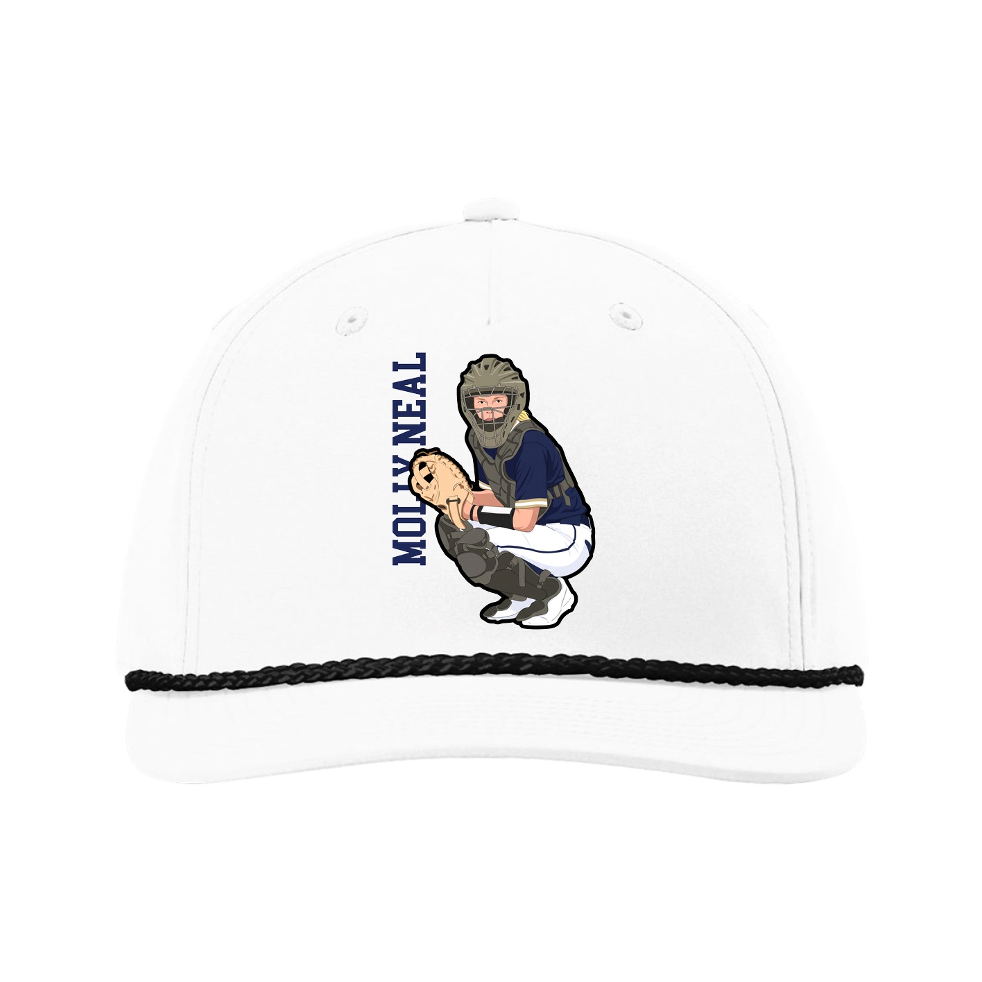 Five-Panel Classic Rope Cap — Name Vertical in White