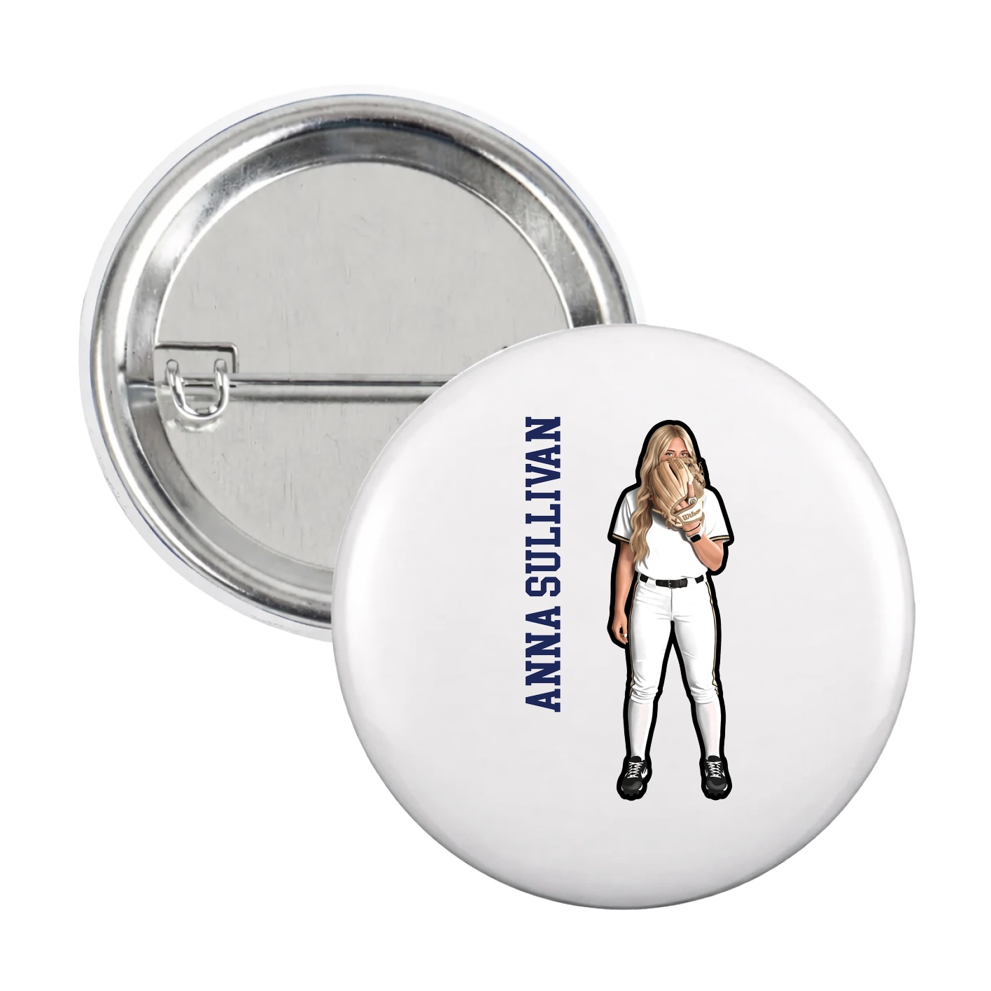 Game Day Button — Name Vertical in White