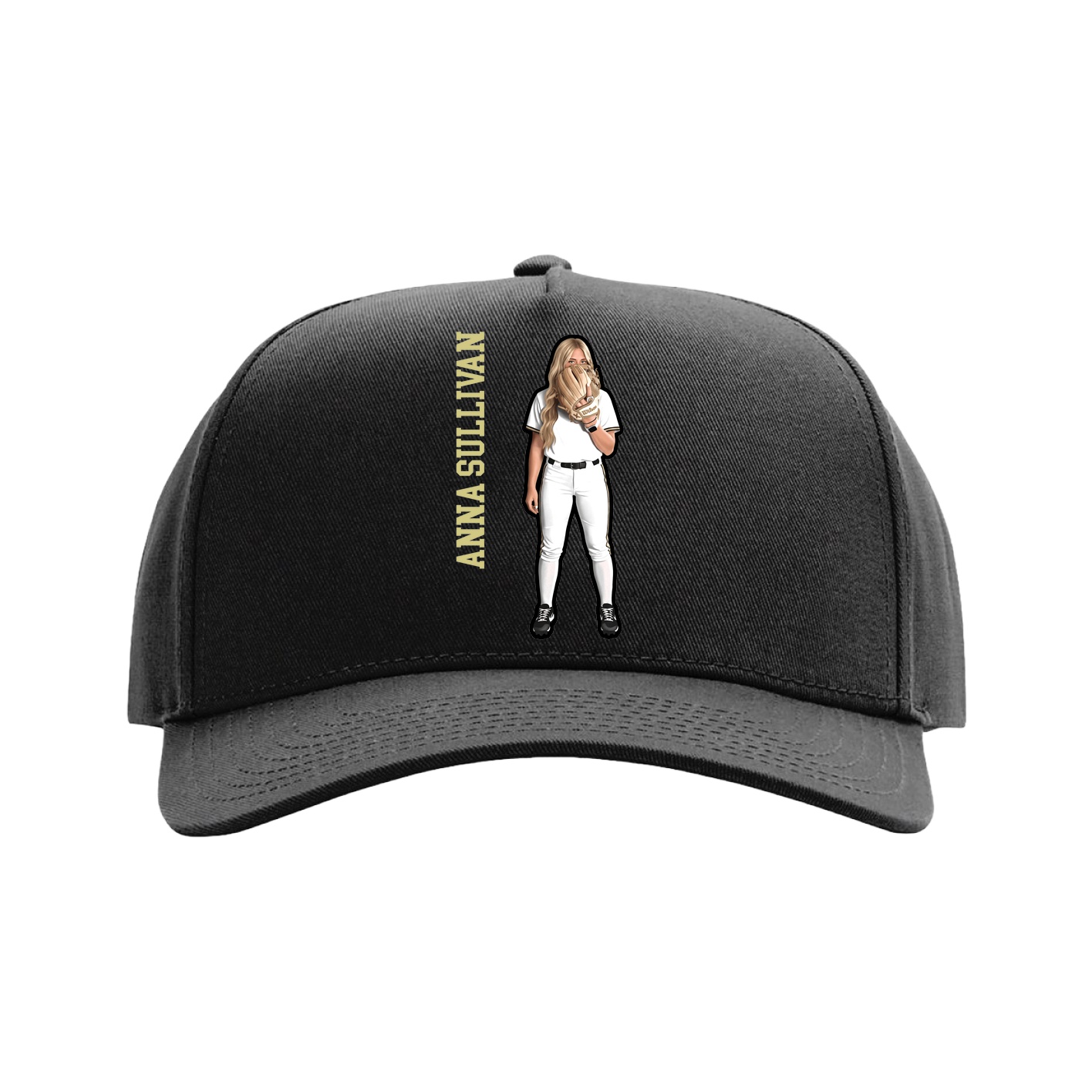 Full Fabric Five-Panel Champ Cap — Name Vertical in Black