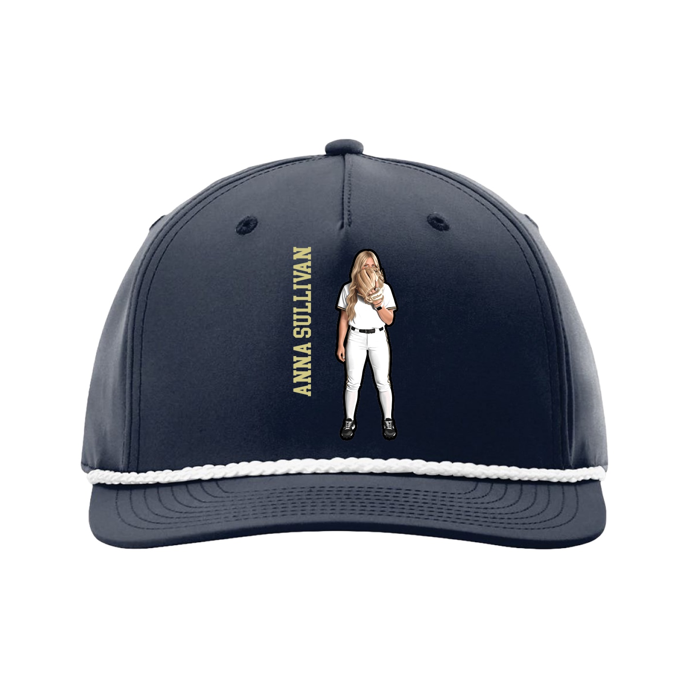Five-Panel Classic Rope Cap — Name Vertical in Navy
