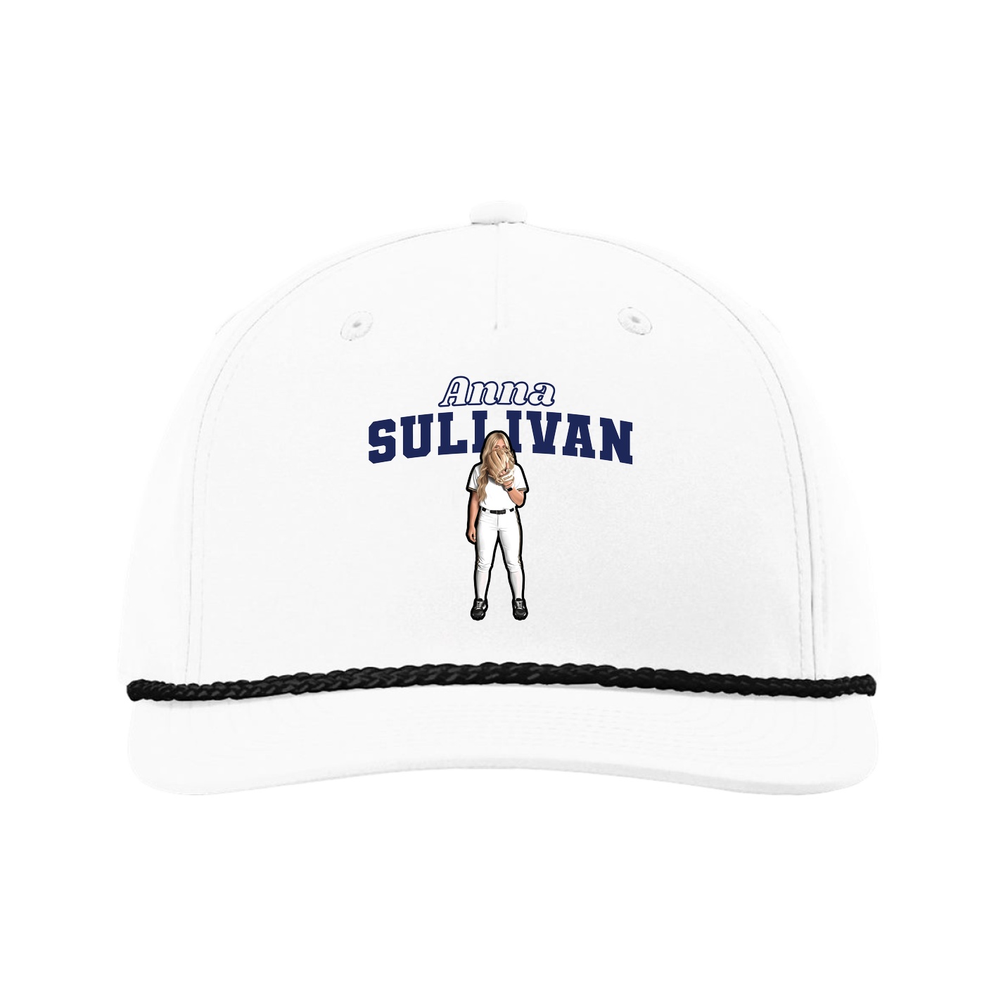 Five-Panel Classic Rope Cap — Name Arch in White