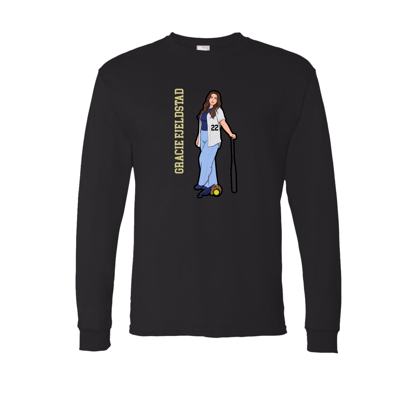Long Sleeve Tee — Name Vertical in Black