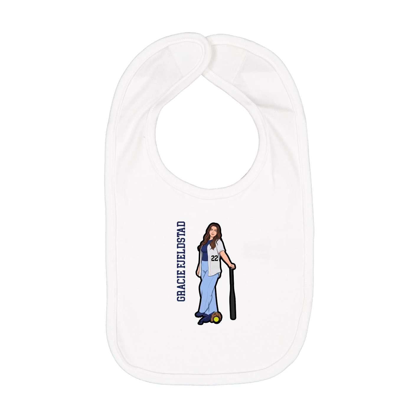 Infant Bib — Name Vertical in White