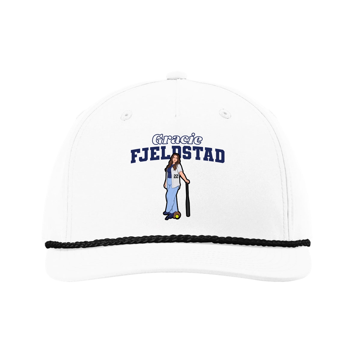 Five-Panel Classic Rope Cap — Name Arch in White