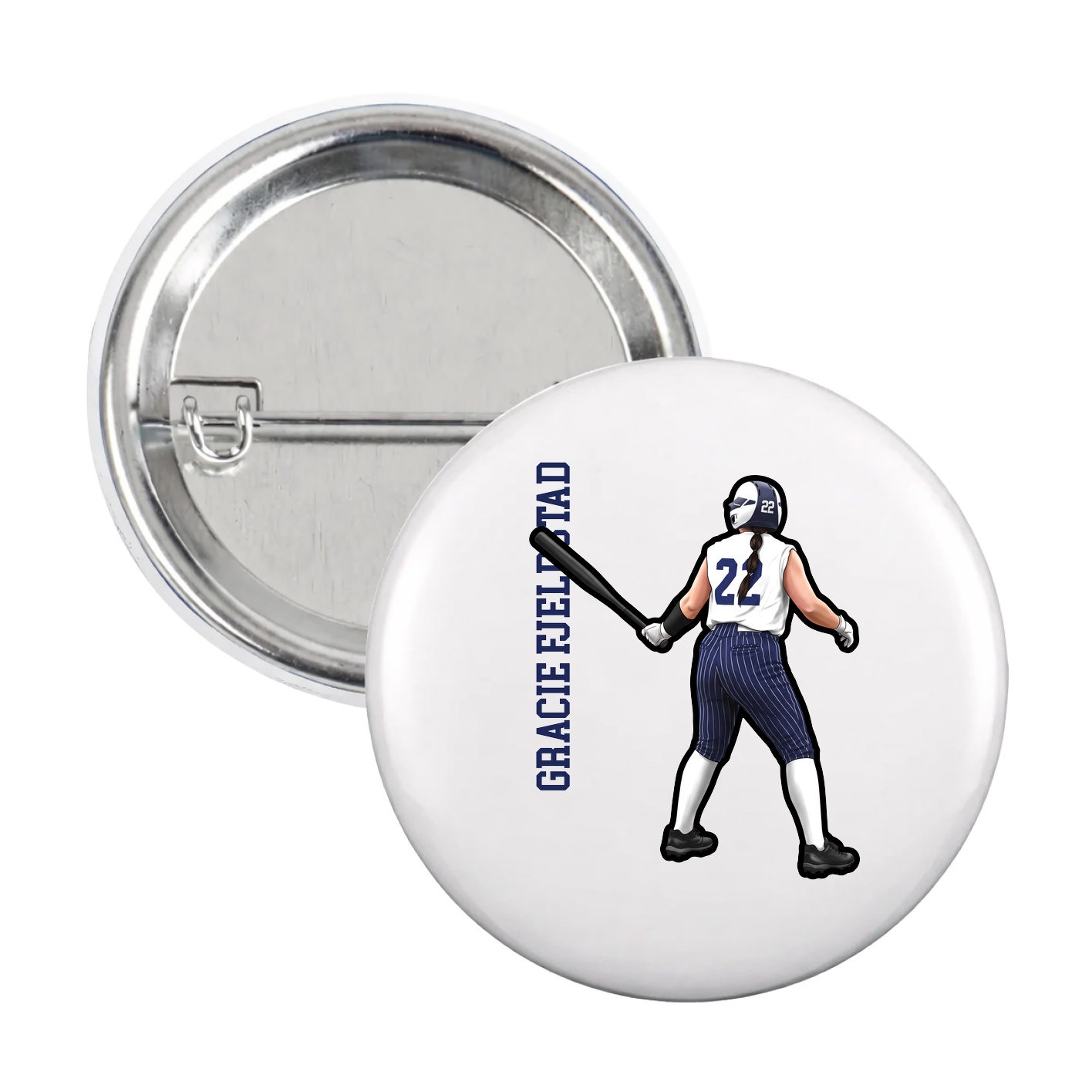 Game Day Button — Name Vertical in White