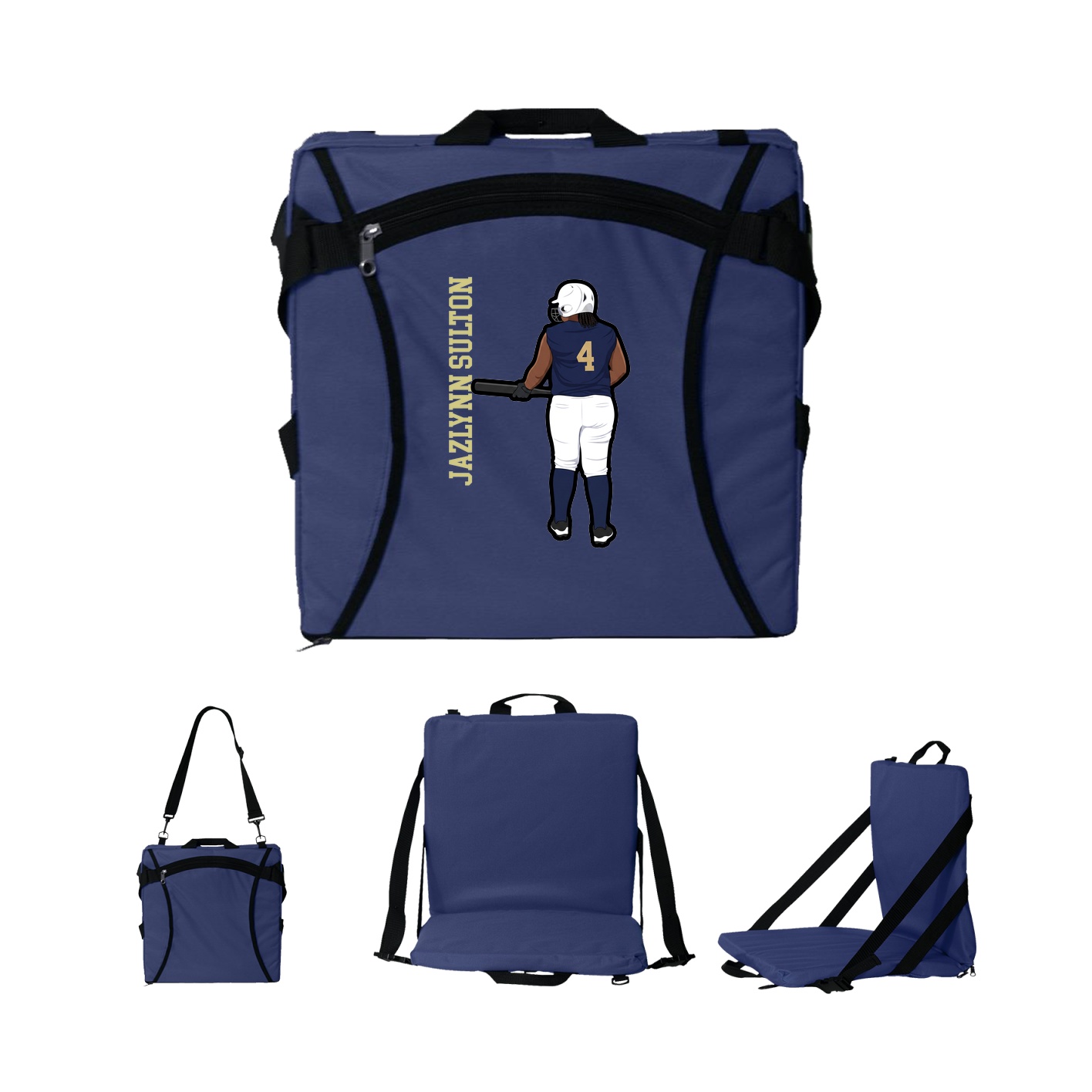 Folding Stadium Seat — Name Vertical in Navy