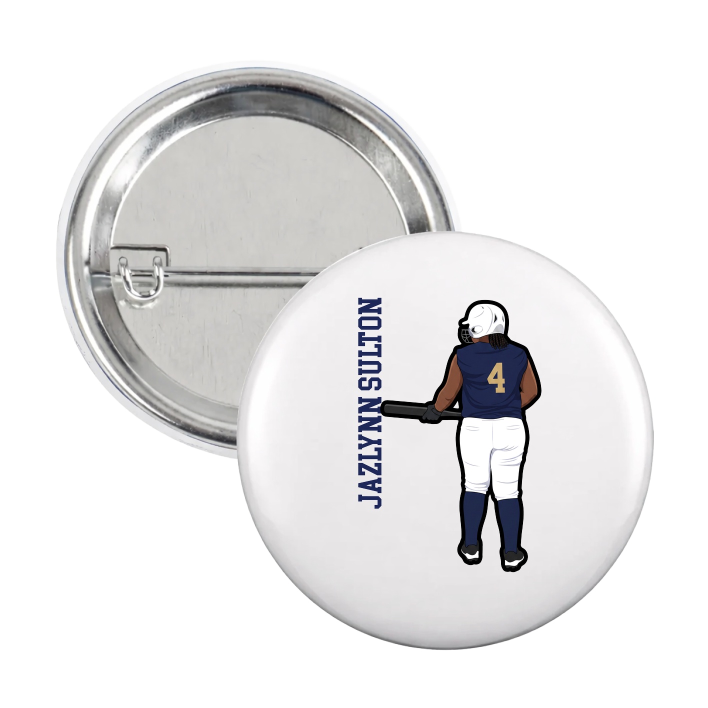 Game Day Button — Name Vertical in White