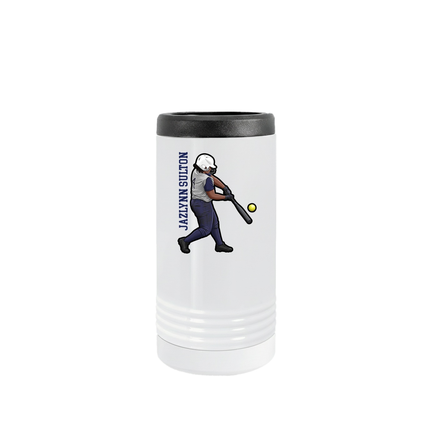Slim Beverage Holder — Name Vertical in White