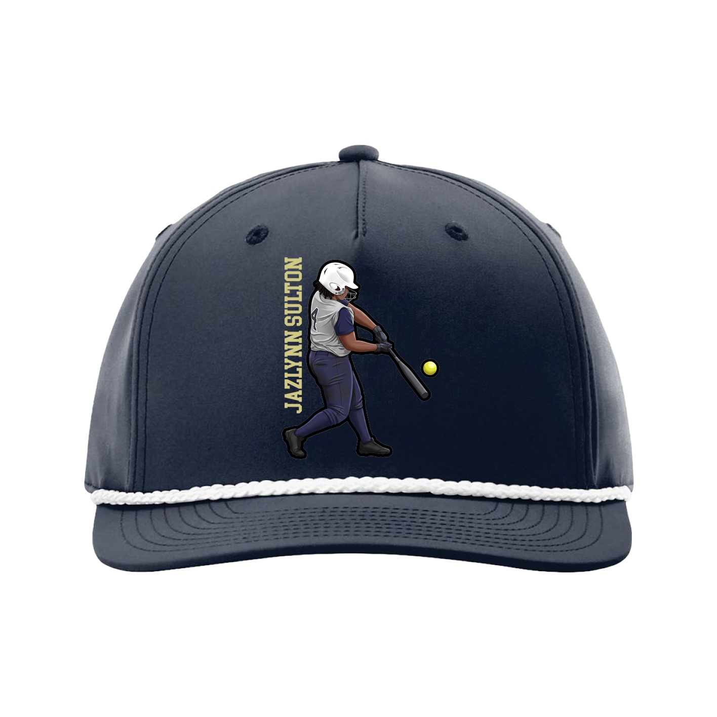 Five-Panel Classic Rope Cap — Name Vertical in Navy