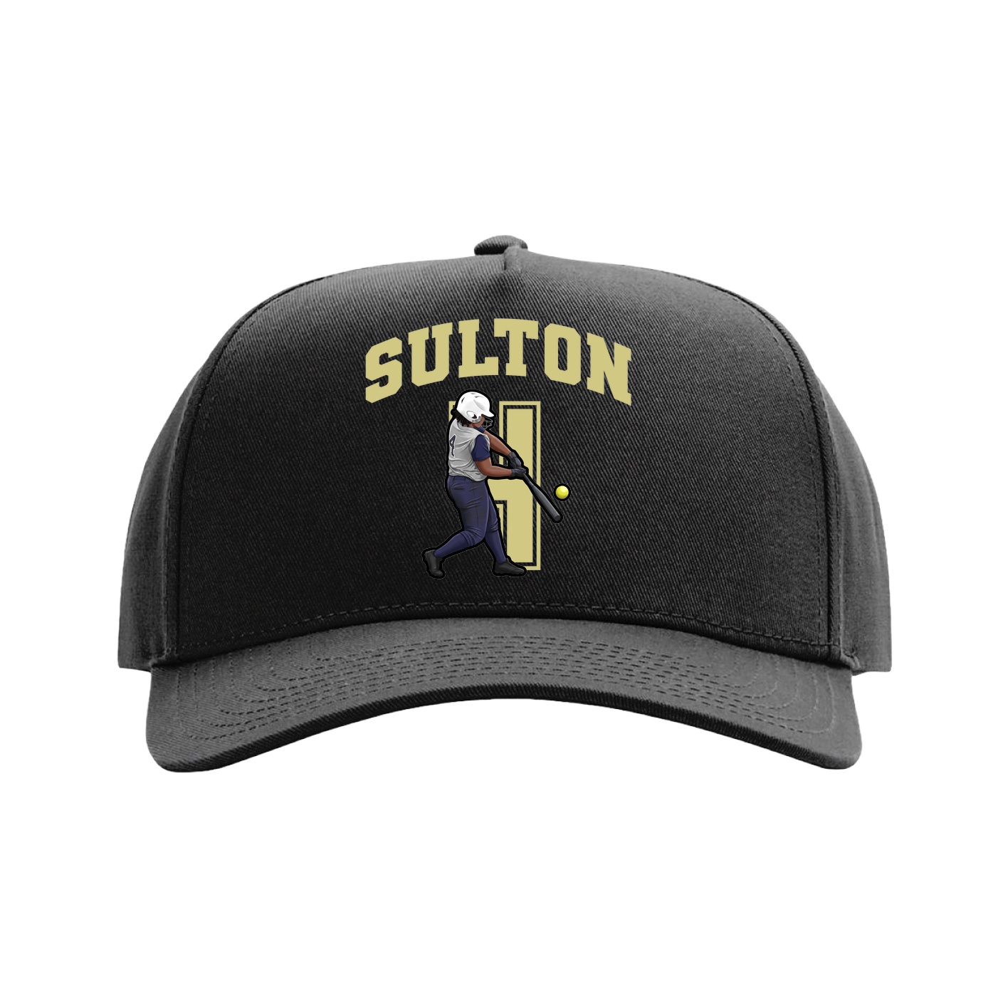 Full Fabric Five-Panel Champ Cap — Number in Black
