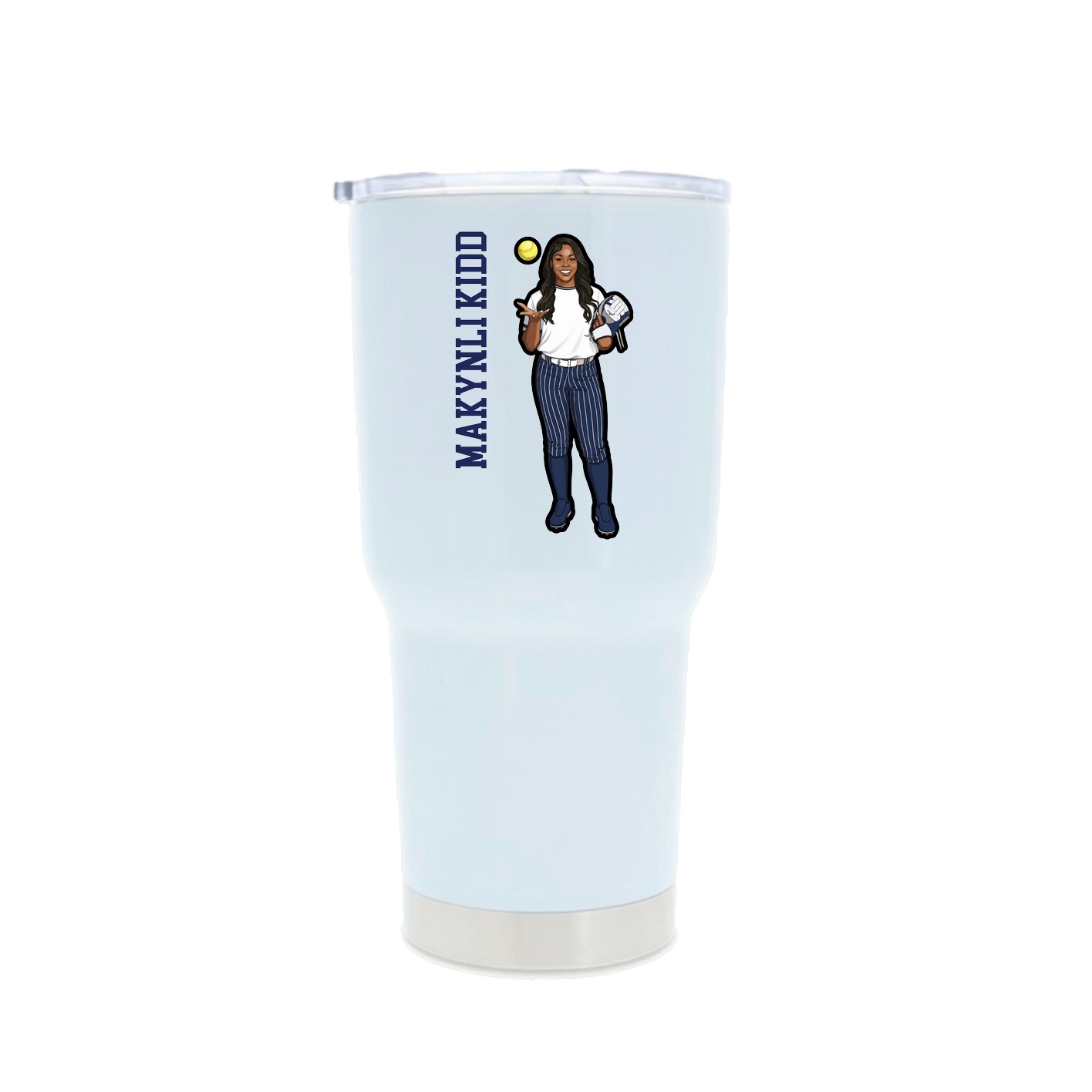 30oz Stainless Steel Tumbler — Name Vertical in White