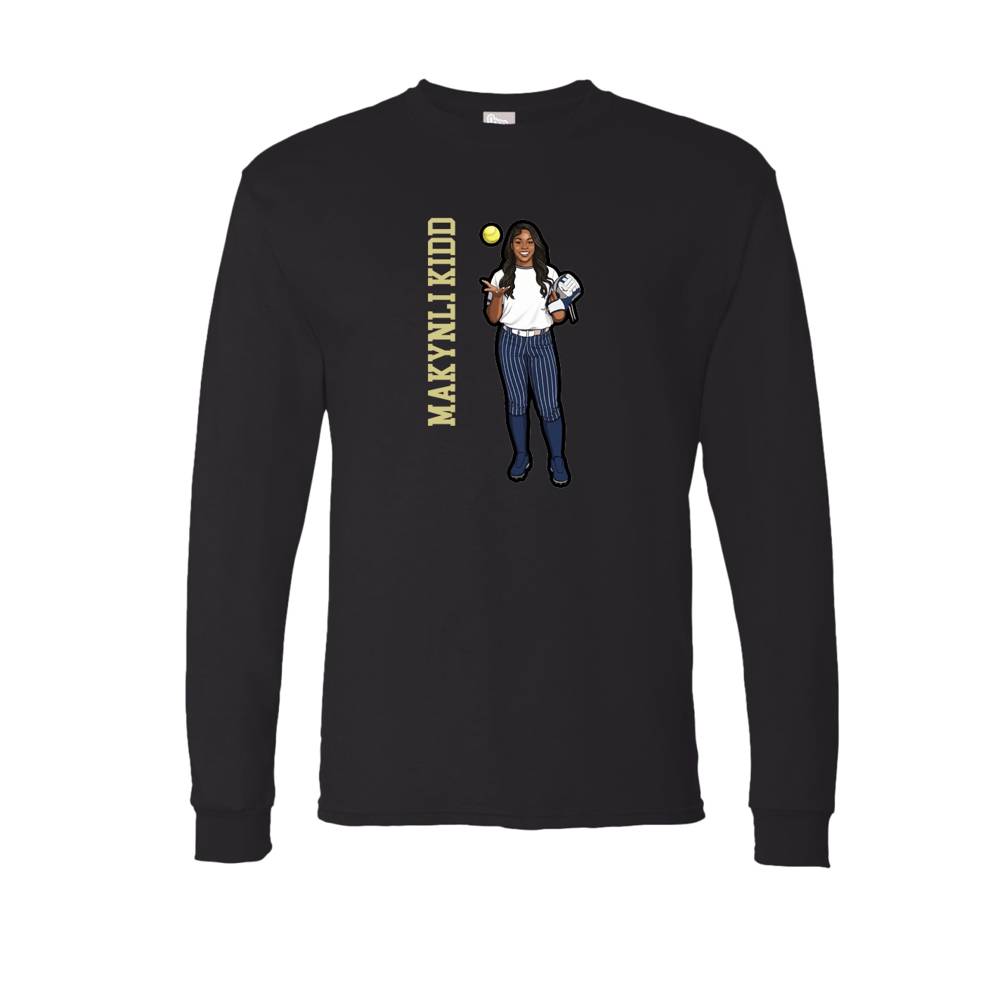 Long Sleeve Tee — Name Vertical in Black