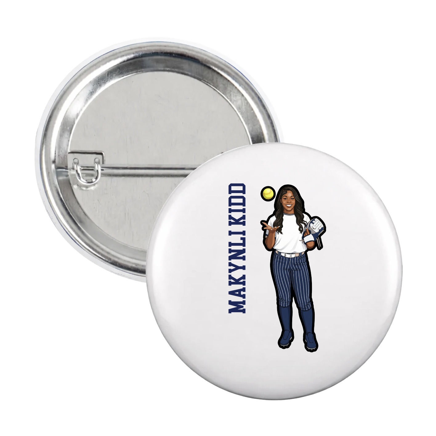 Game Day Button — Name Vertical in White