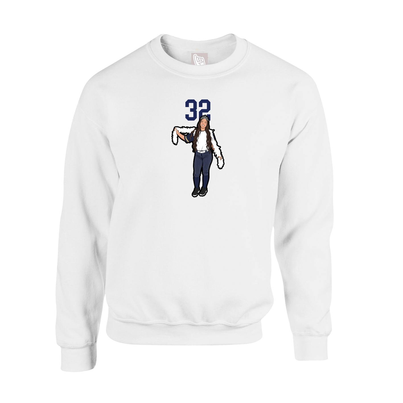 Fleece Crew — Number Top in White