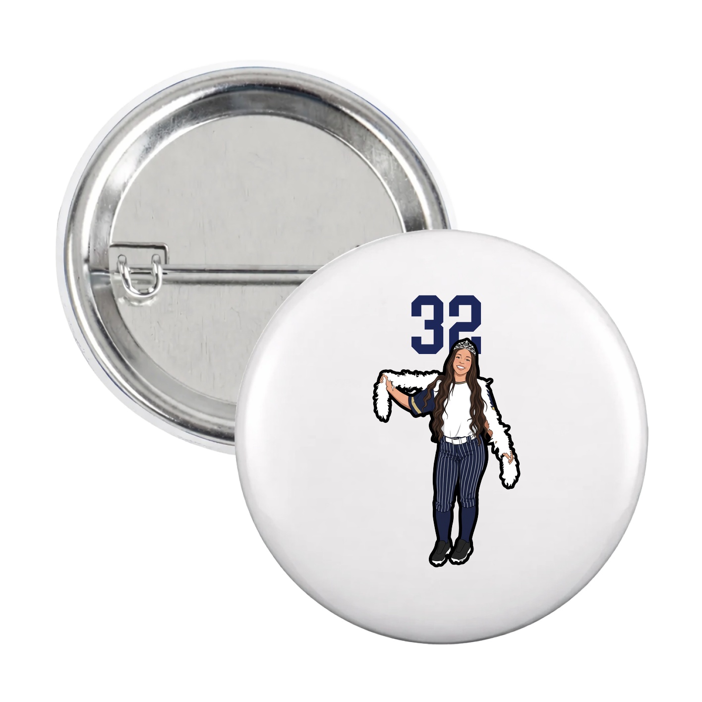 Game Day Button — Number Top in White