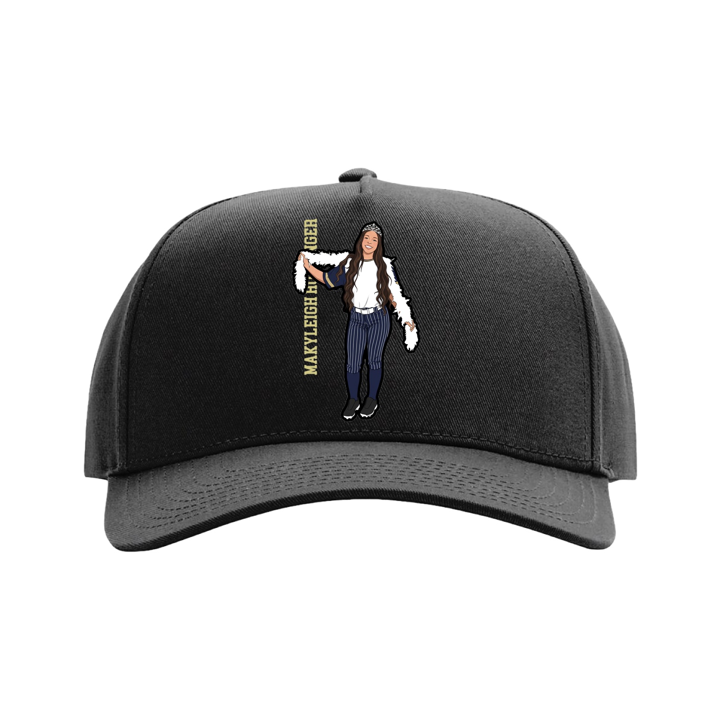 Full Fabric Five-Panel Champ Cap — Name Vertical in Black