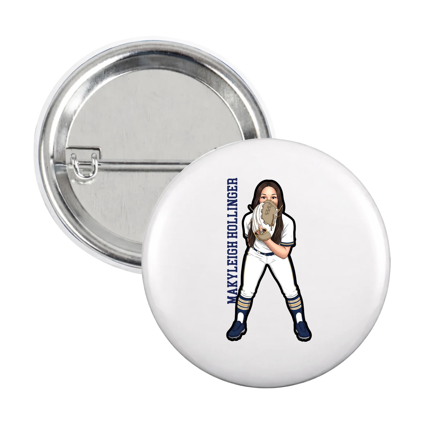 Game Day Button — Name Vertical in White