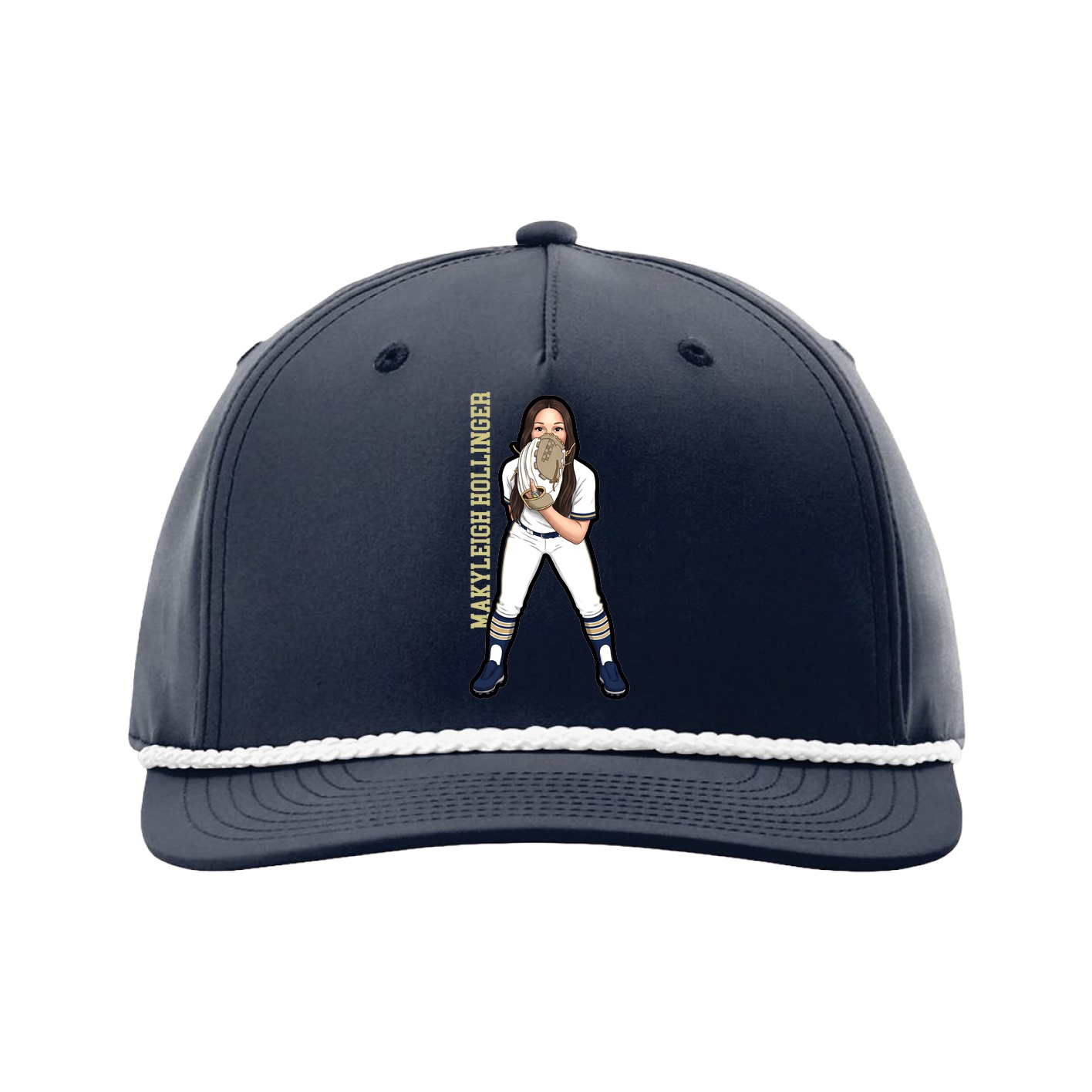 Five-Panel Classic Rope Cap — Name Vertical in Navy