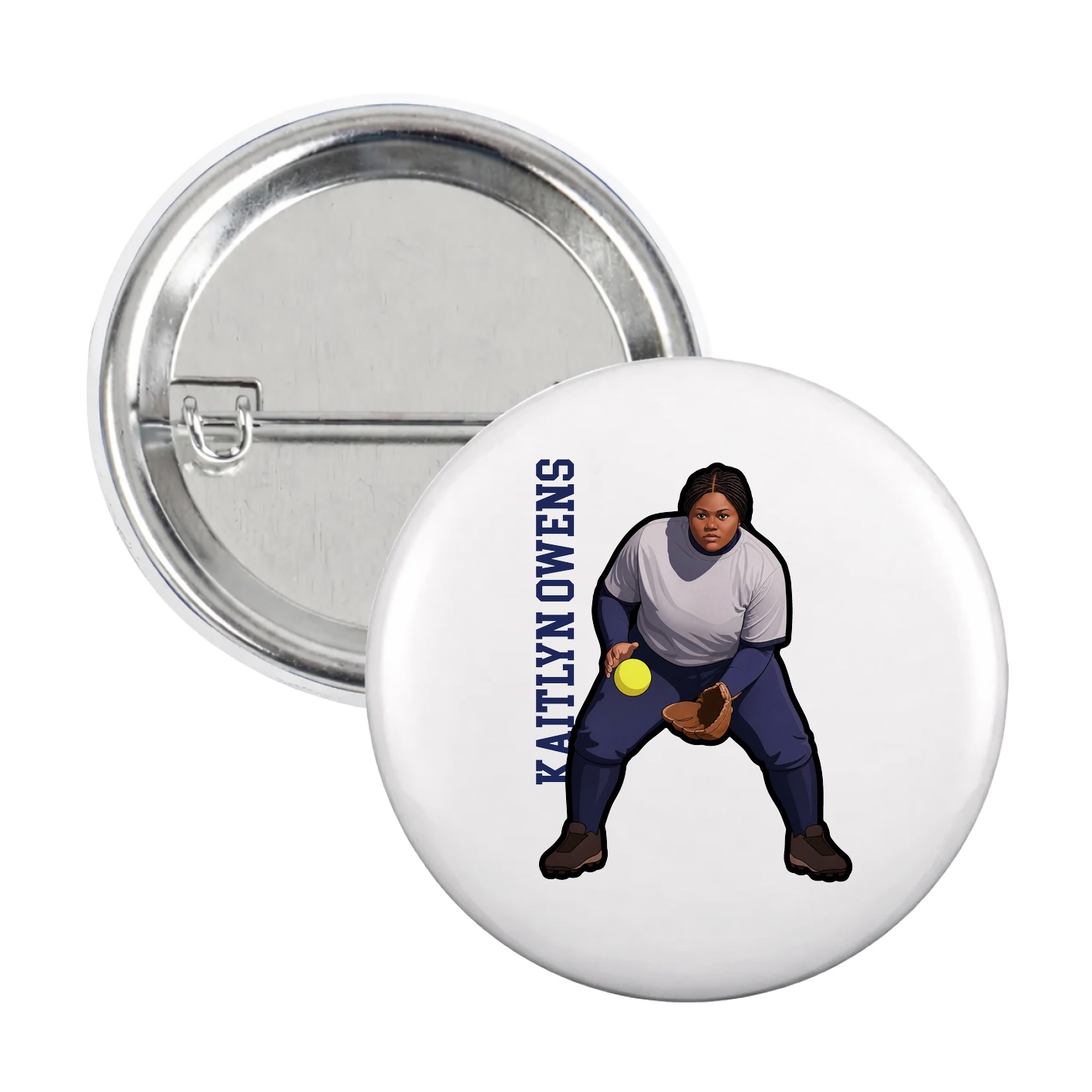Game Day Button — Name Vertical in White