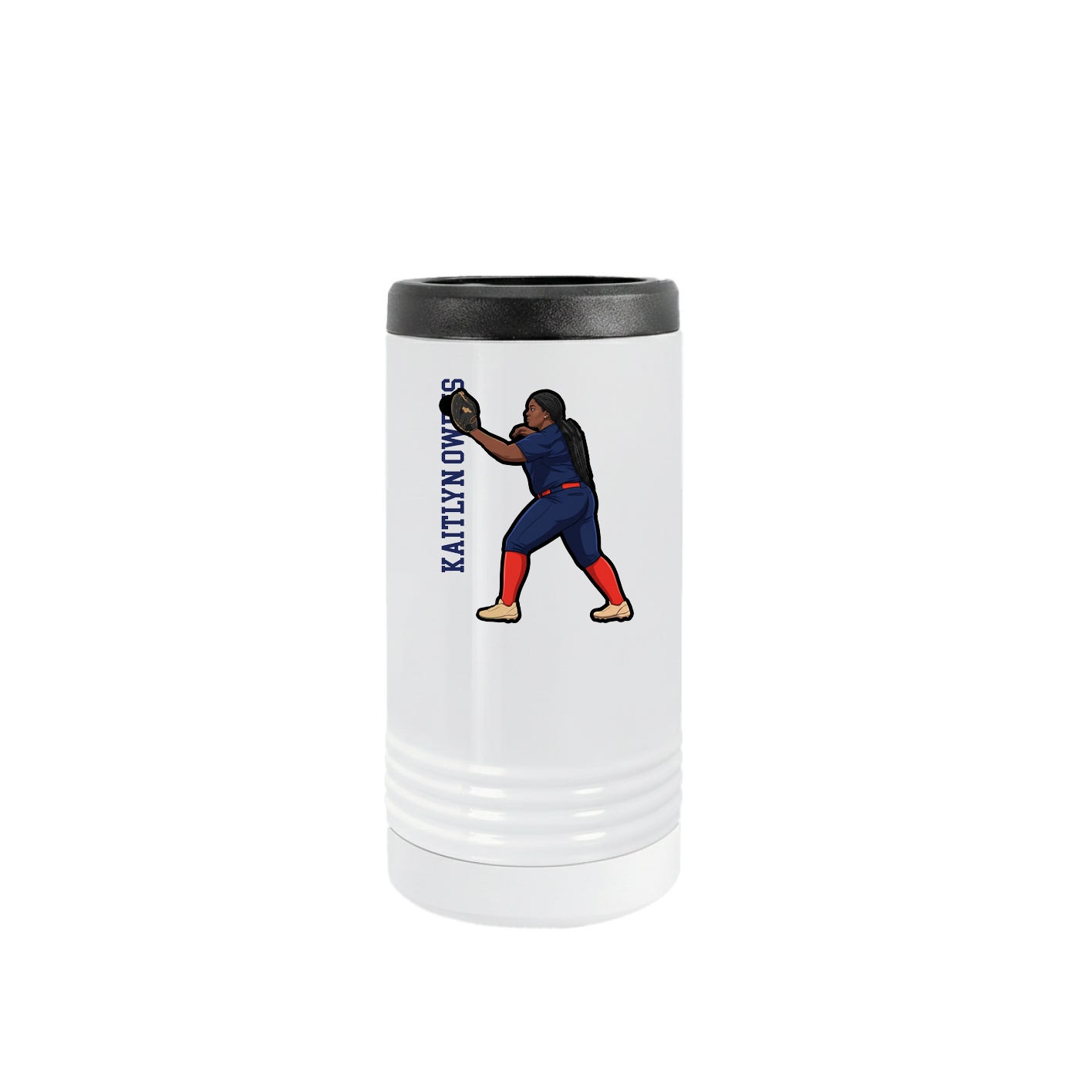 Slim Beverage Holder — Name Vertical in White