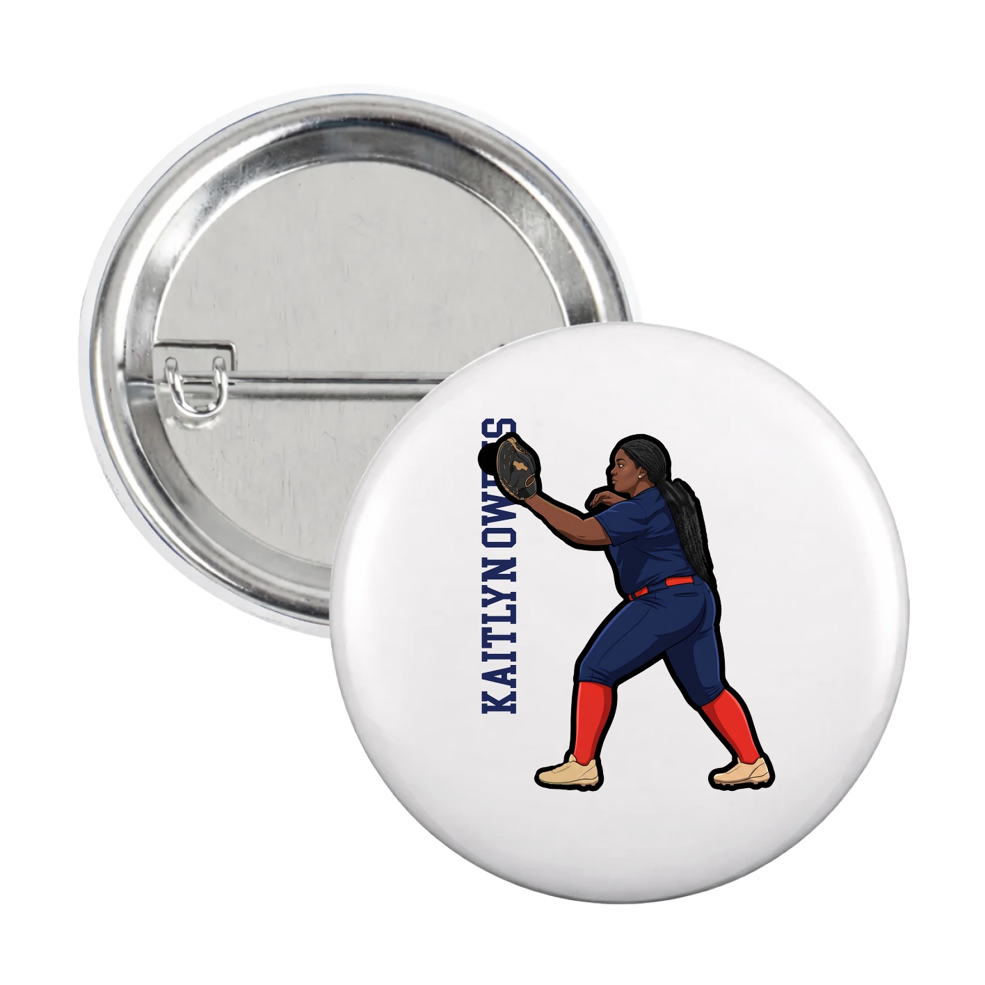 Game Day Button — Name Vertical in White